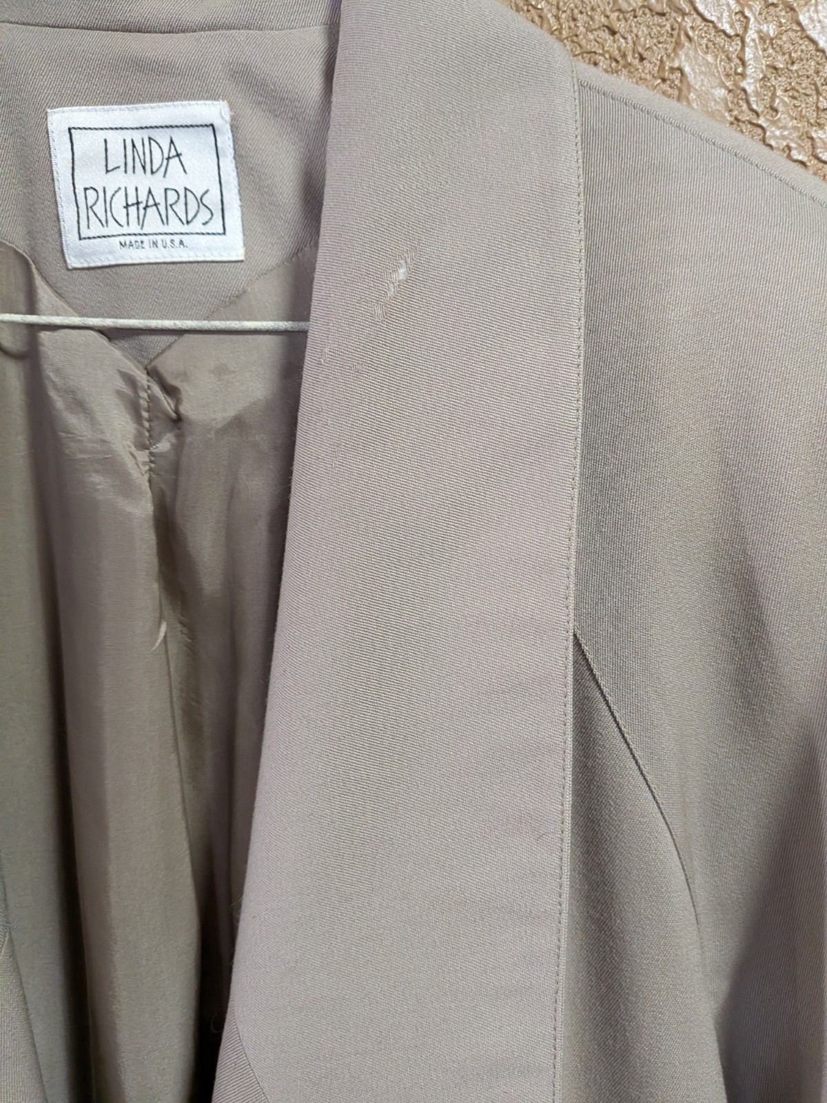 VTG Linda Richards Beige Womens Wool Trench Coat Button Front Duster USA Size 12