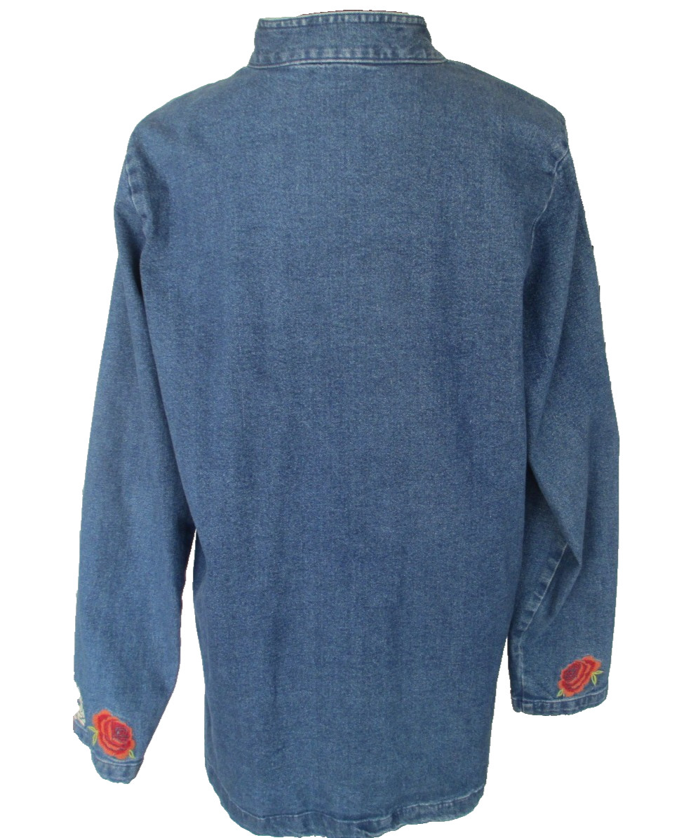 DENIM CO ORIENTAL STYLE EMBROIDERED DENIM 3/ 4 JACKET