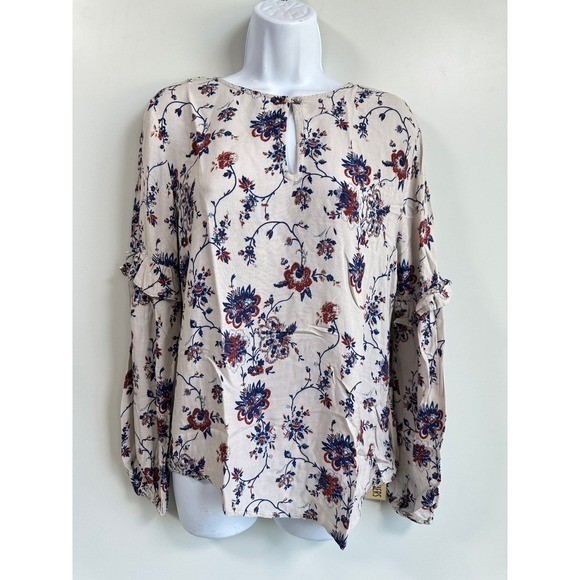 4our Dreamers Cream Floral Boho Peasant Top Romantic Prairie Cottagecore Large