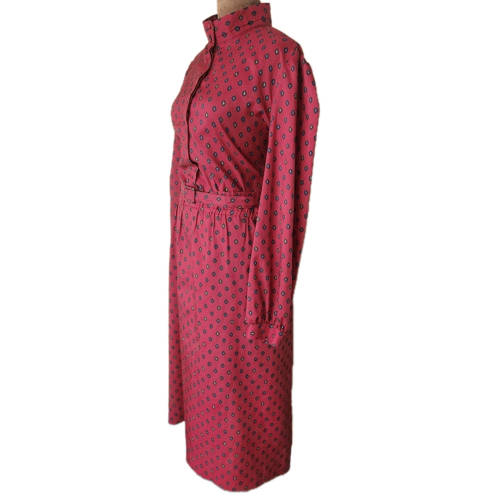 Vintage Sears Fashion Dress 1950s High Neck Burgandy Long Sleeve Secretary