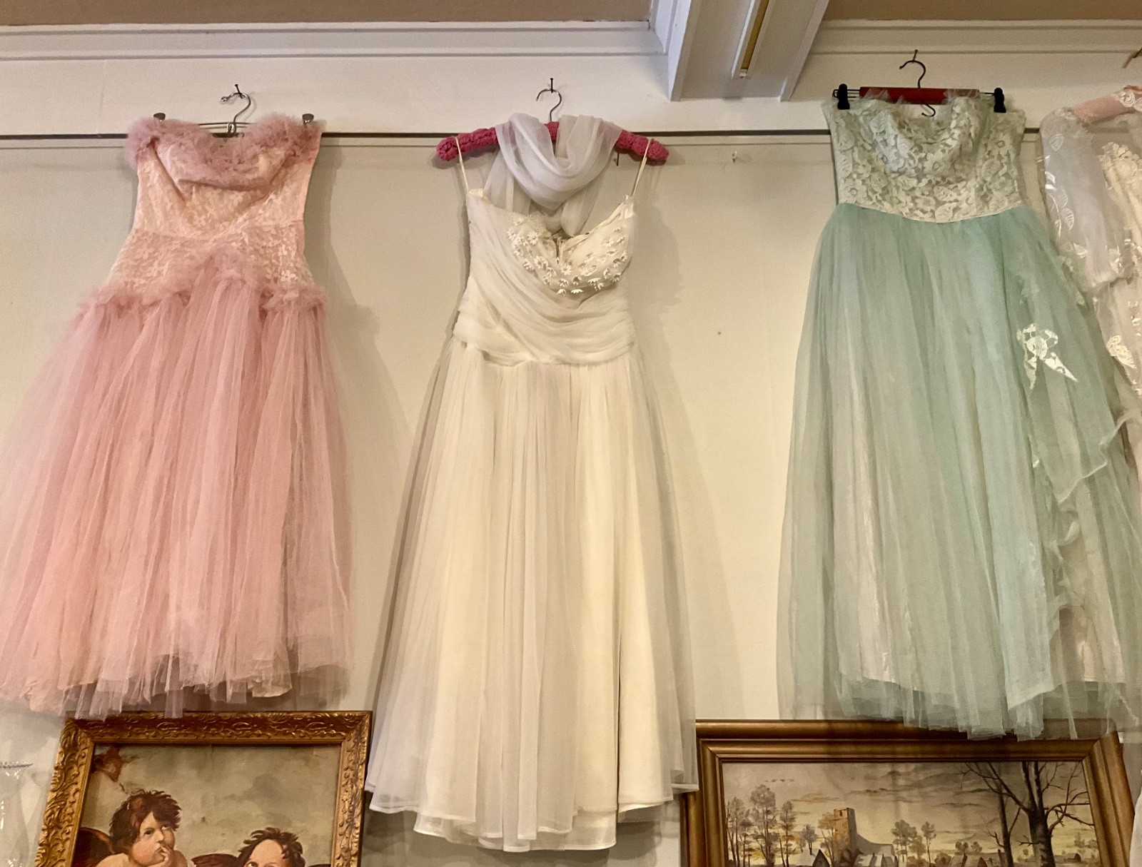 VTG 1950s Prom/Formal LOT 3 Dresses Pink Green White Strapless Reseller Bundle