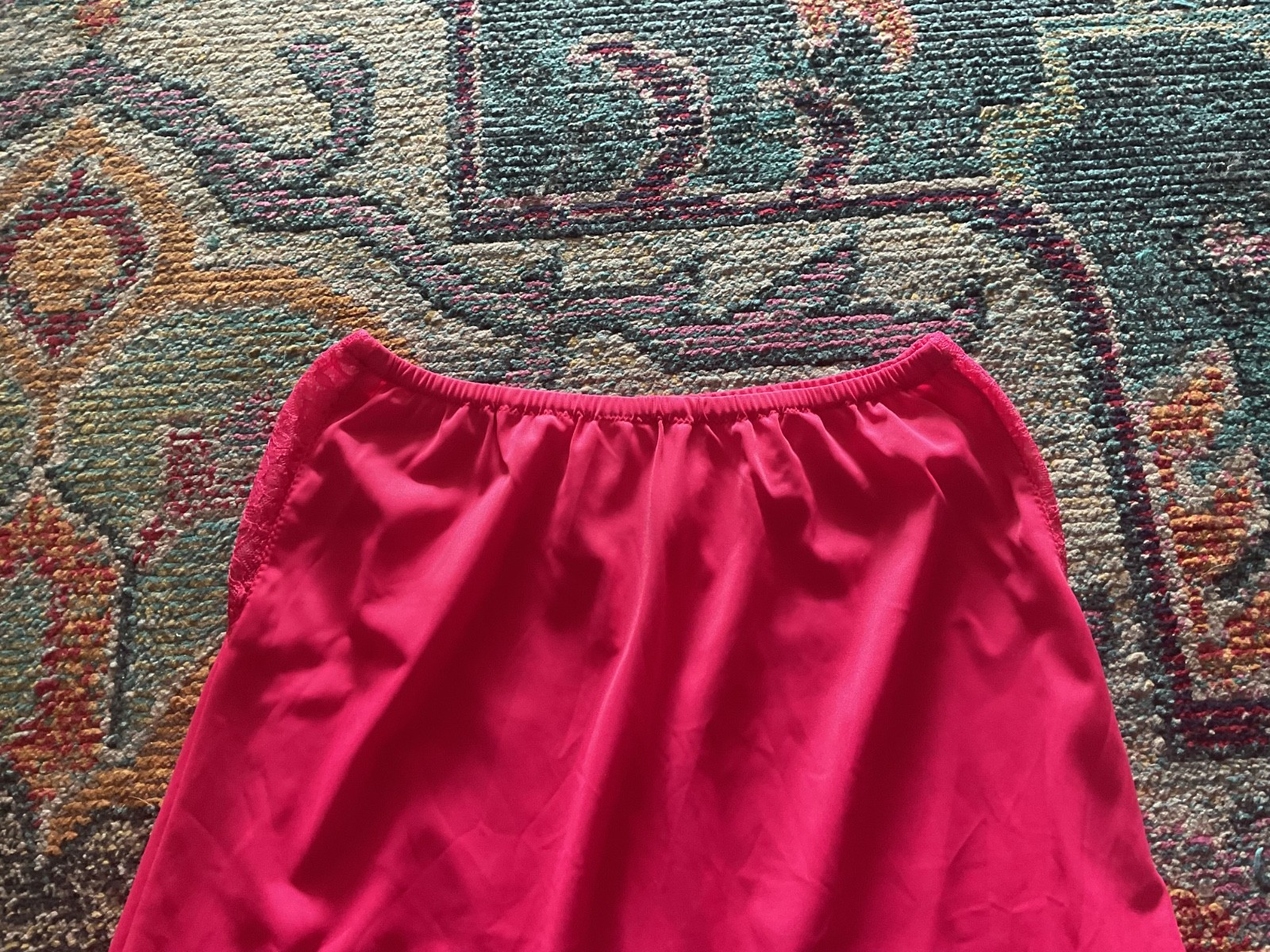 Vtg 60’s or 70’s Half Slip Nylon & Lace Magenta Hot Pink Sz S/M Side Lace Panels