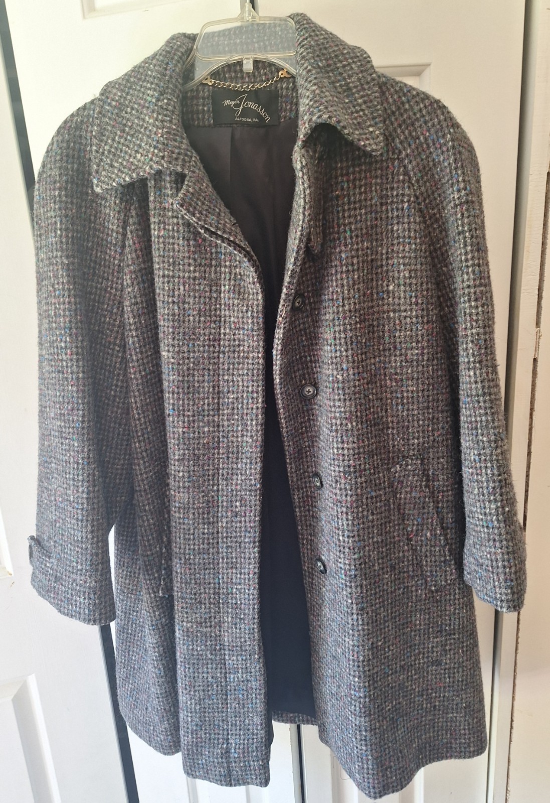 Vintage Jonasson Womens Wool Confetti Tweed Raglan Coat Union Made Large