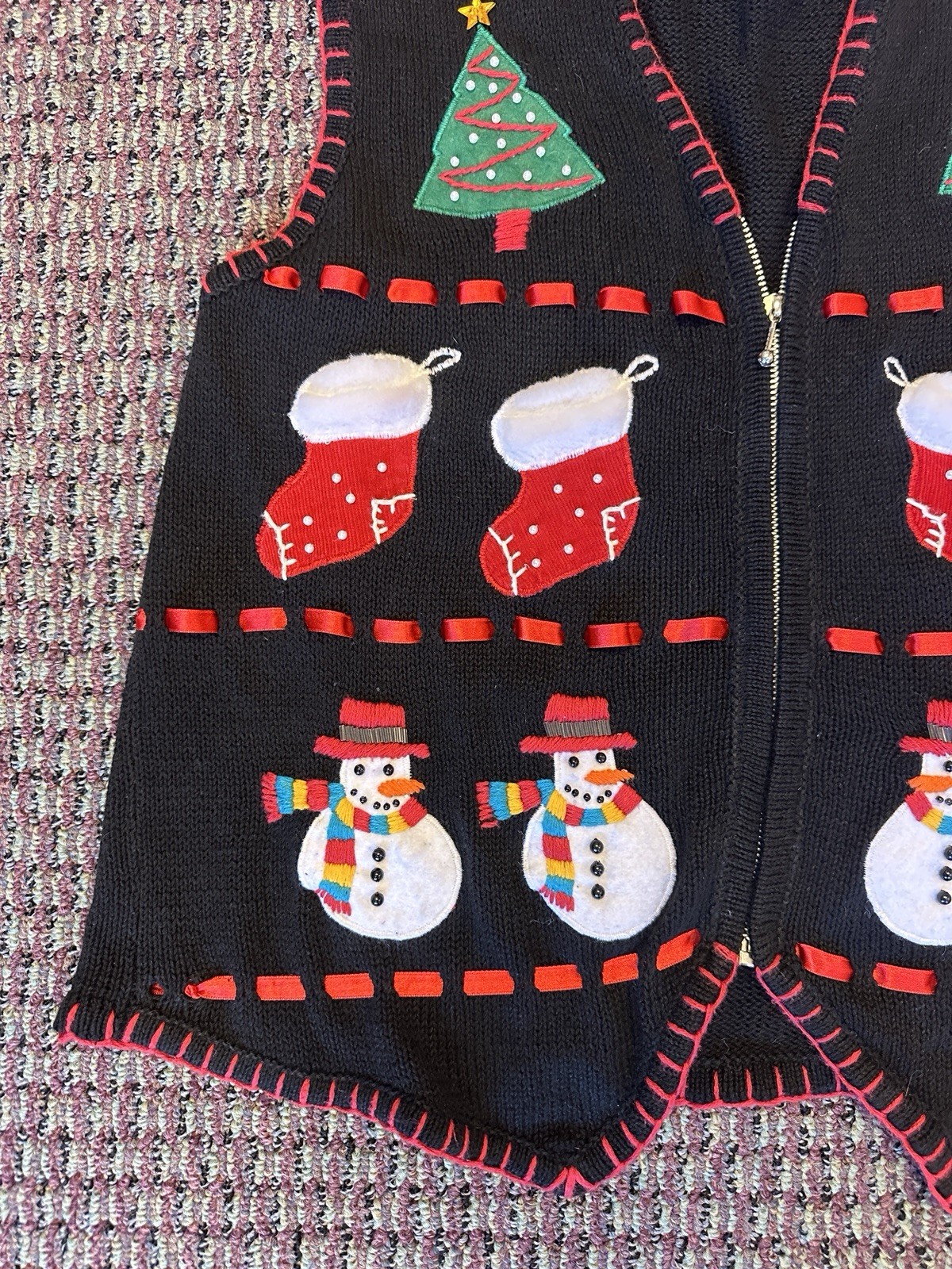 Vintage Ugly Christmas Sweater Vest Victoria Jones Snowmen Festive Holiday L