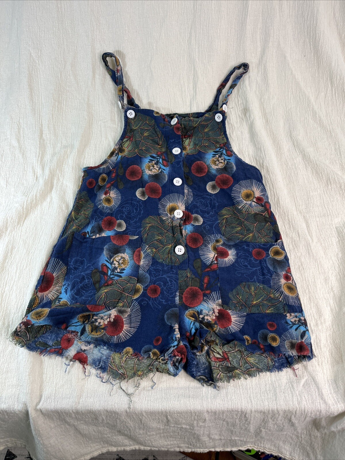 Boho Romper Cottage Hippie Fairy Core Emery Rose Sz M Pockets Distressed Hem