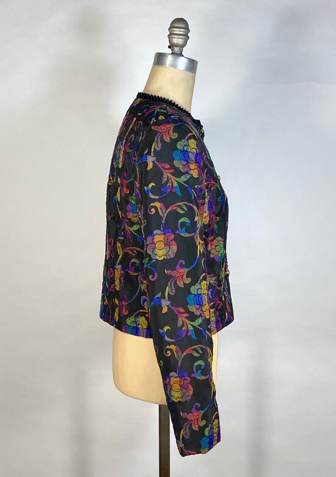 Vintage 1980’s-1990’s rainbow-check-floral print waspy preppy jacket DON CASTER
