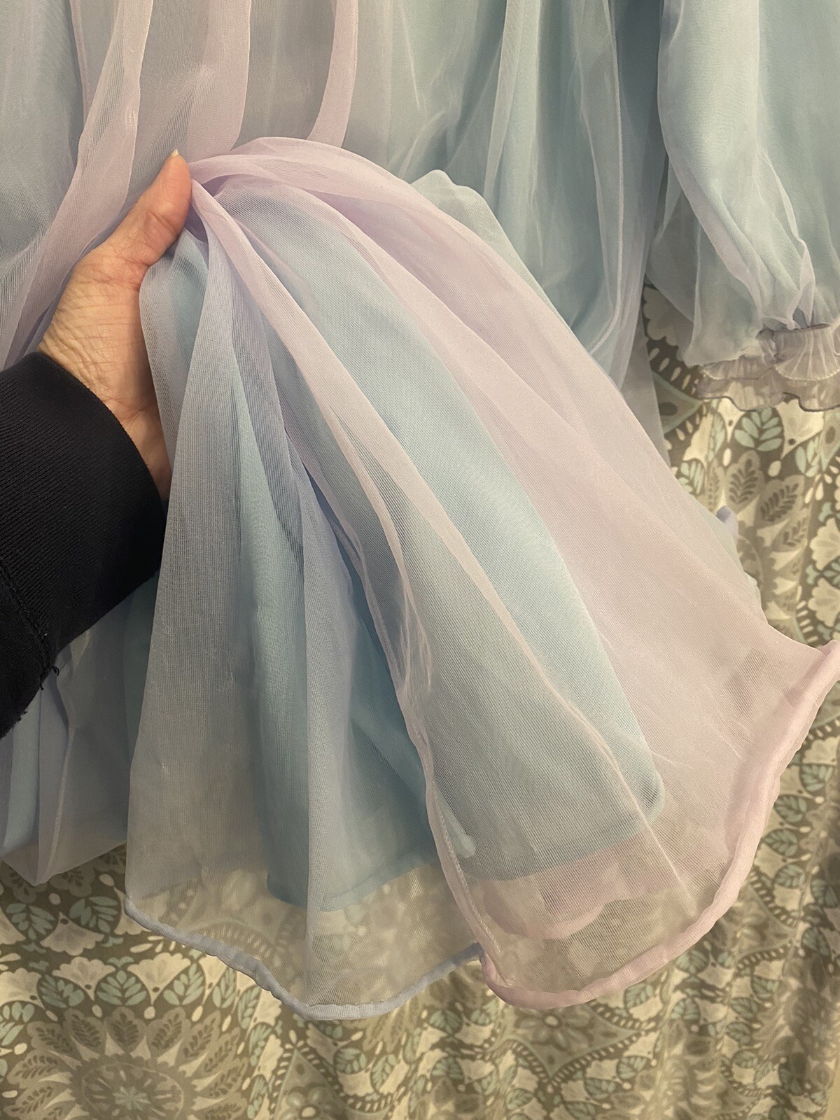 Vintage Cheoette 2 tone 2 layer Chiffon Peignoir Robe Med Blue & Purple