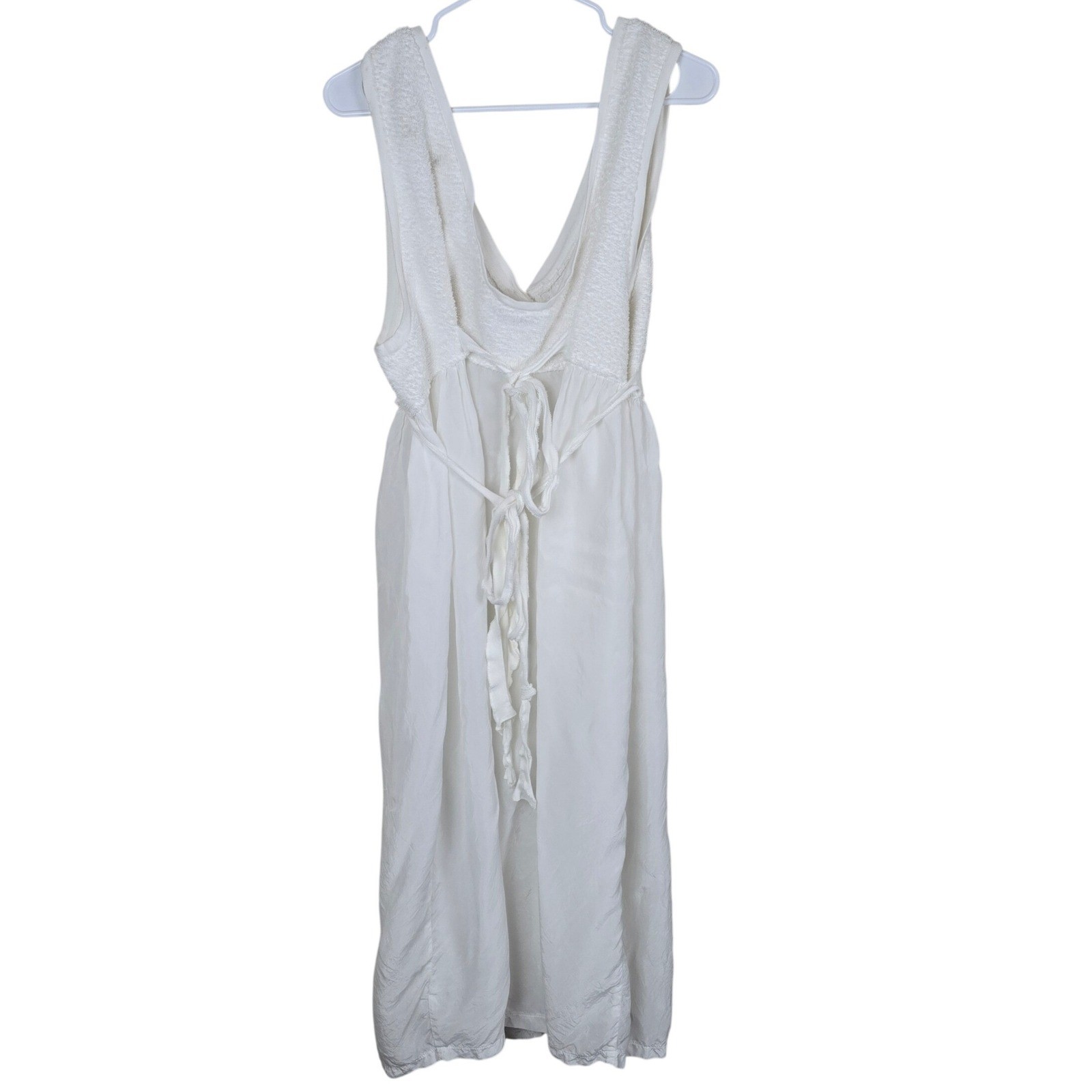 BODIL Vintage White Terry Cloth Mixed Media Maxi Dress Button Front Size 1 Boho