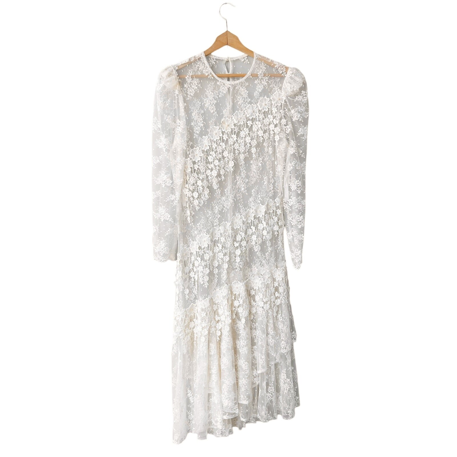 Vintage Cottagecore Lace Dress Romantic Bridal Fairytale Ruffled Pearls ML