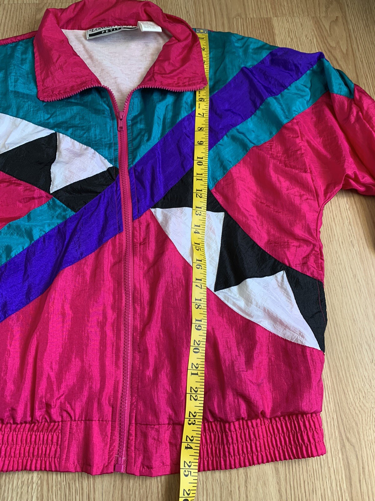 Vintage Longstreet Windbreaker Jacket Size Petite Large Colorblock Pink Teal