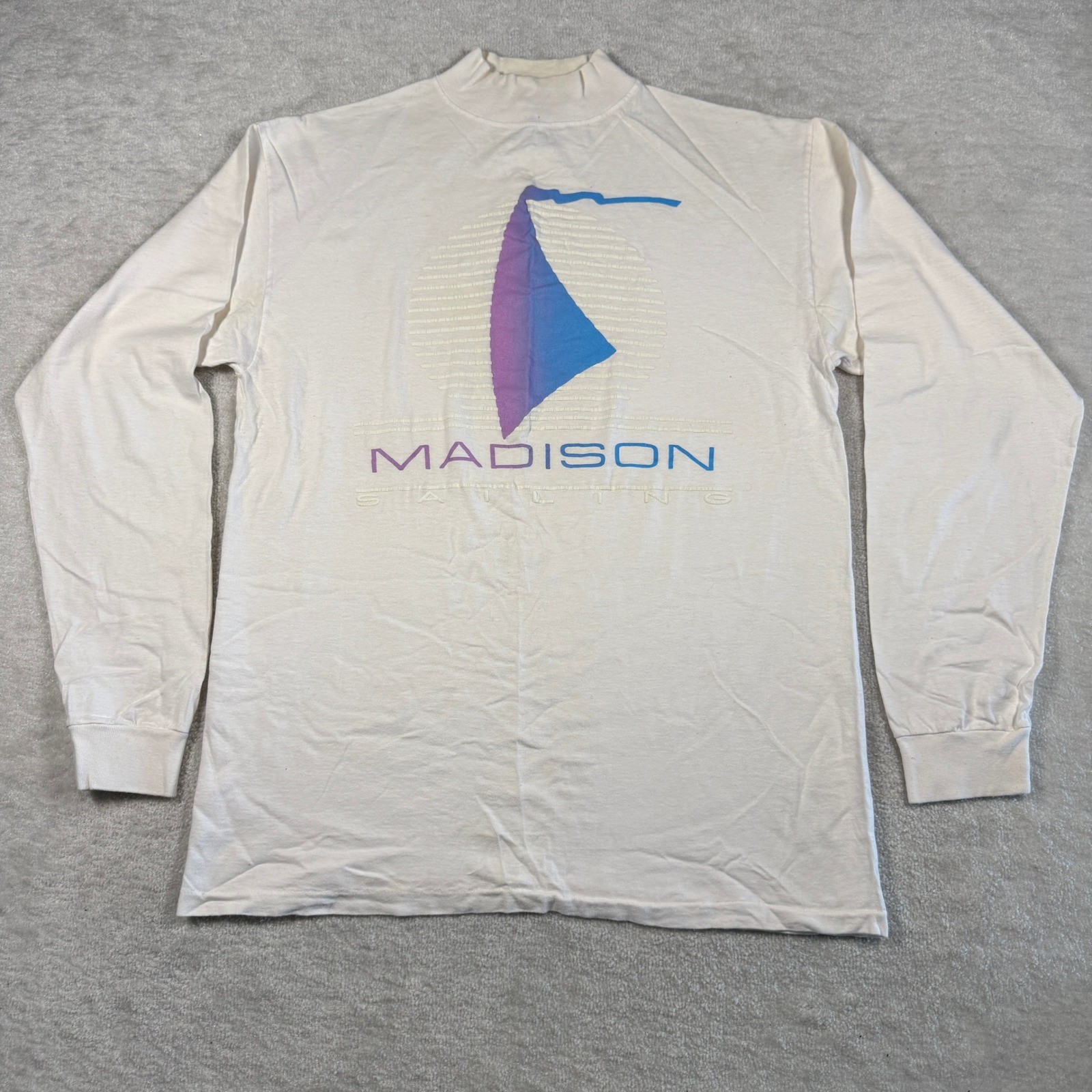 Vintage Madison Sailing Mock Neck Long Sleeve T-Shirt XL White 90s Made in USA