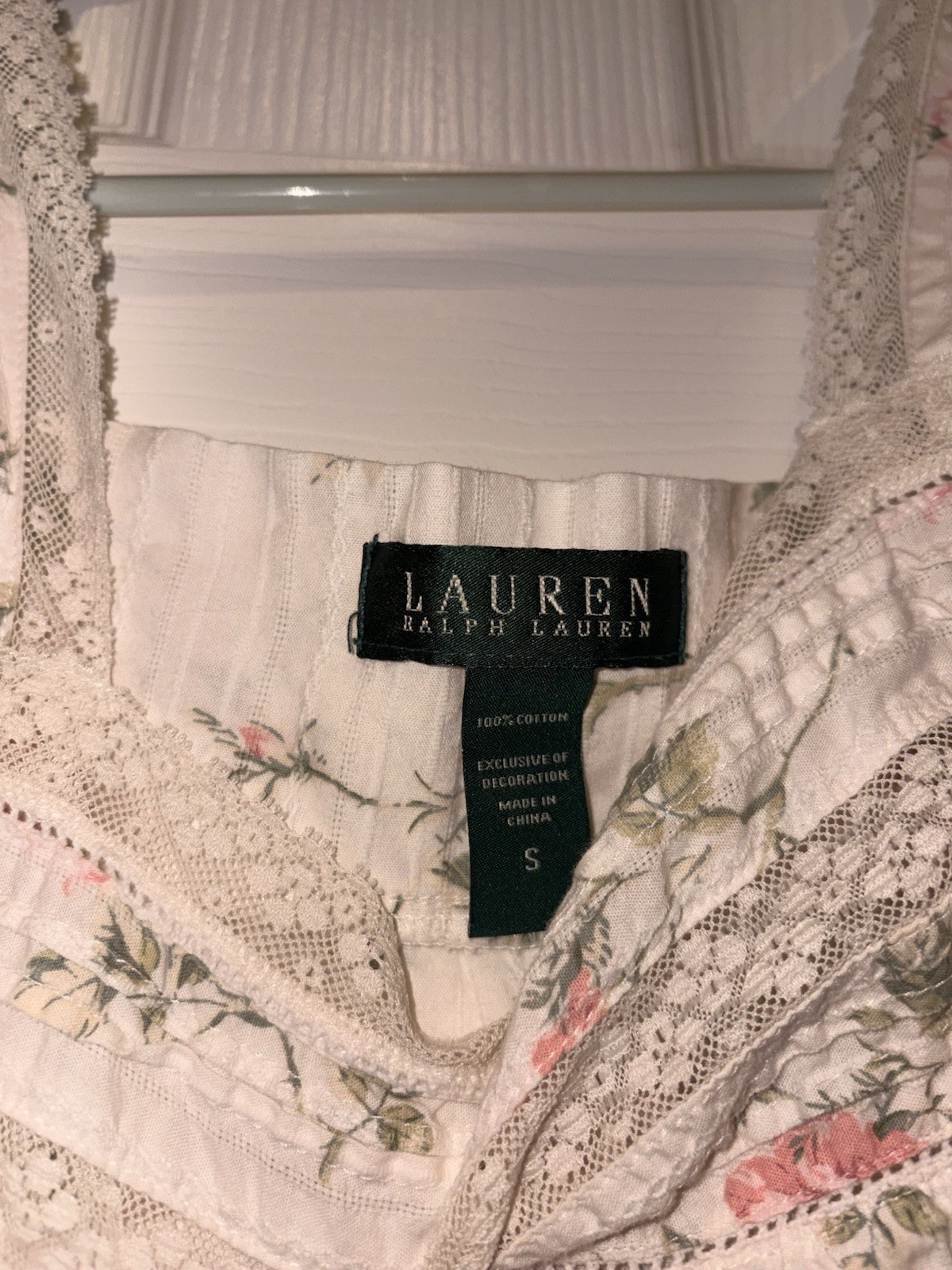 Ralph Lauren floral Nightgown 100% Cotton Floral Lace Trim S