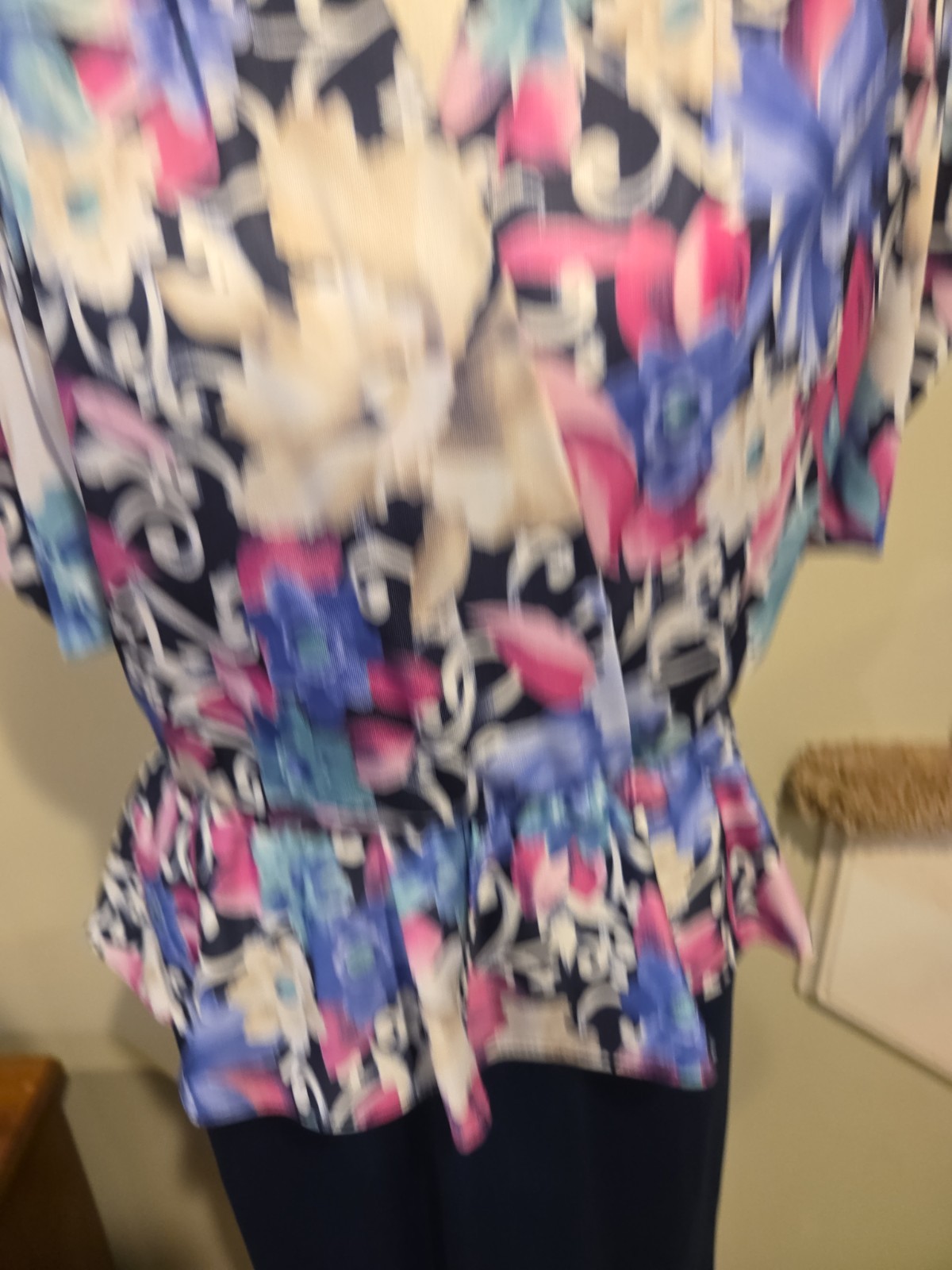 Jenny Petites Vintage floral Pop art Dress Blue Floral Puss Sleeve Pencil Skirt
