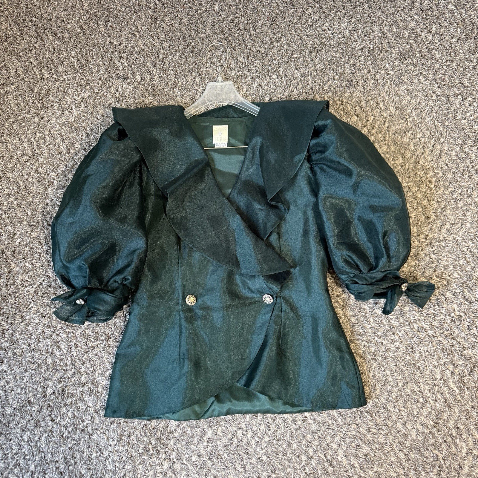 VTG Watters & Watters Top Embellished Buttons 12 Elegant Drama Formal Green