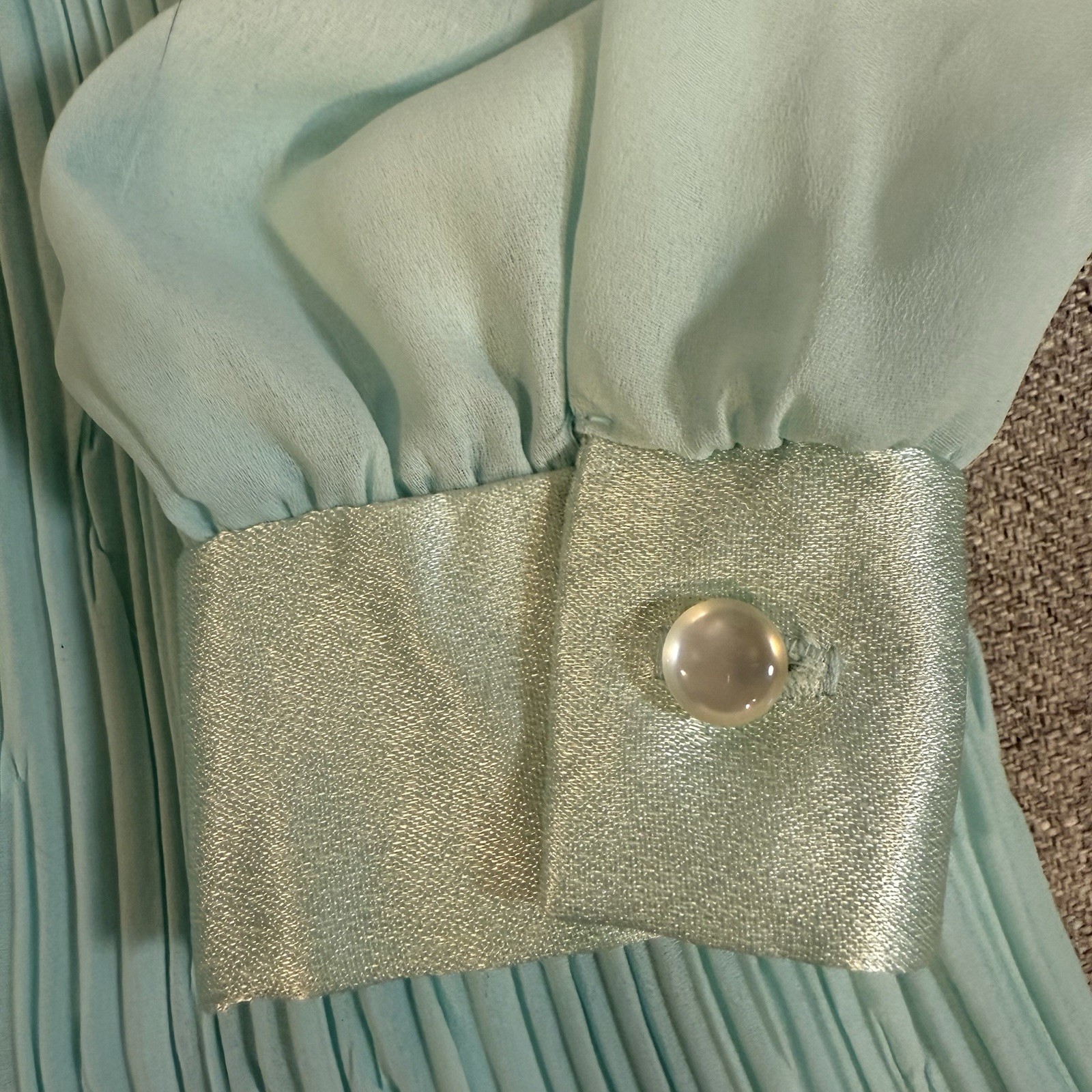 Vintage 70s Seafoam Green Sheer Tiered Prairie Boho Midi Dress Romantic Sz8
