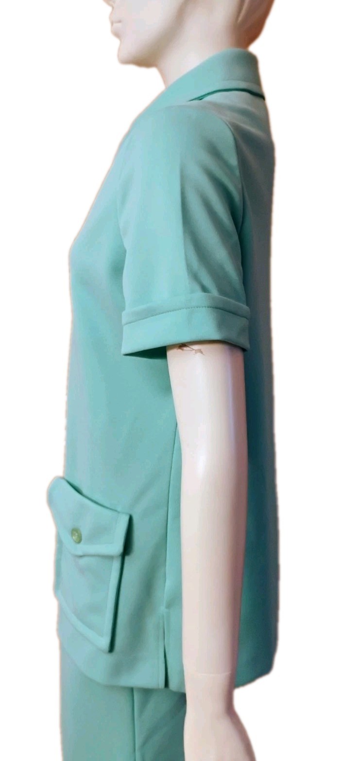VTG 60’s „Devon” Sea Foam Green Double Knit Poly Mod Bell Bottom Pants Suit