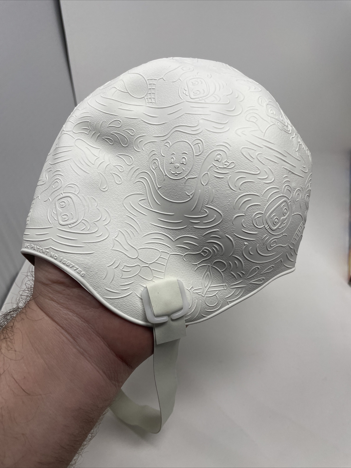 Vintage AquaPro Rubber Swim Cap White Teddy Bears Textured Pattern Retro Childs