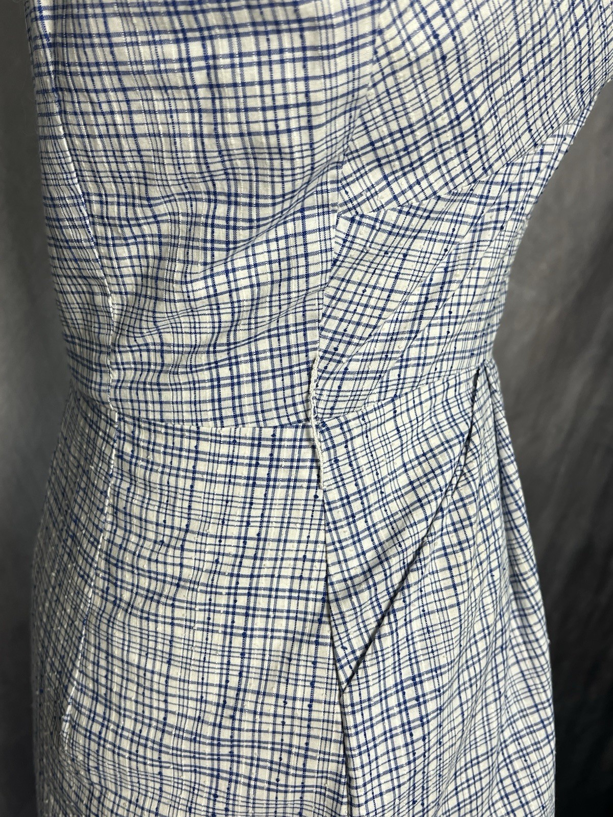 Vintage 1950s Forman & Gunner Blue White Plaid Swiss Dot Fitted Wiggle Dress M