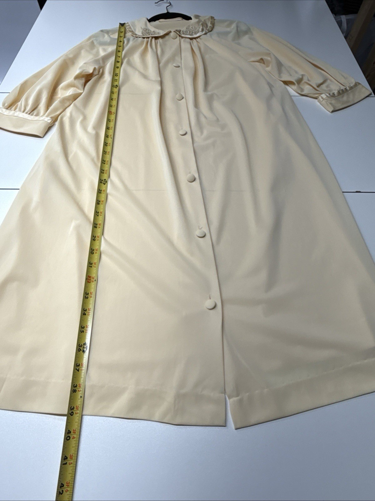 Vintage GOSSARD ARTEMIS Housecoat Robe Sz S Yellow Rose Embroidery Nylon USA