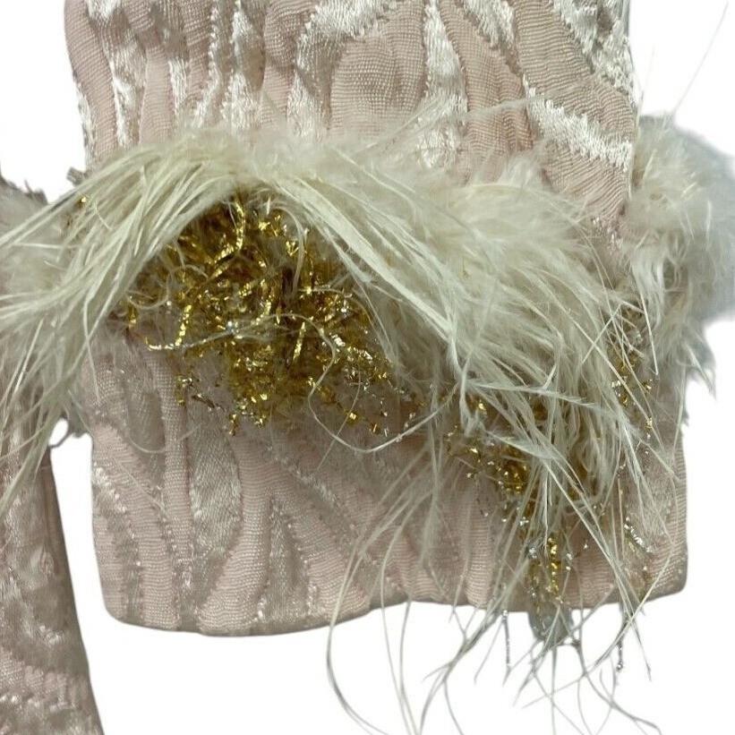 Vtg 60s Feather Cuff Brocade MOD Mini Cocktail Dress Buttons Small MCM Madmen