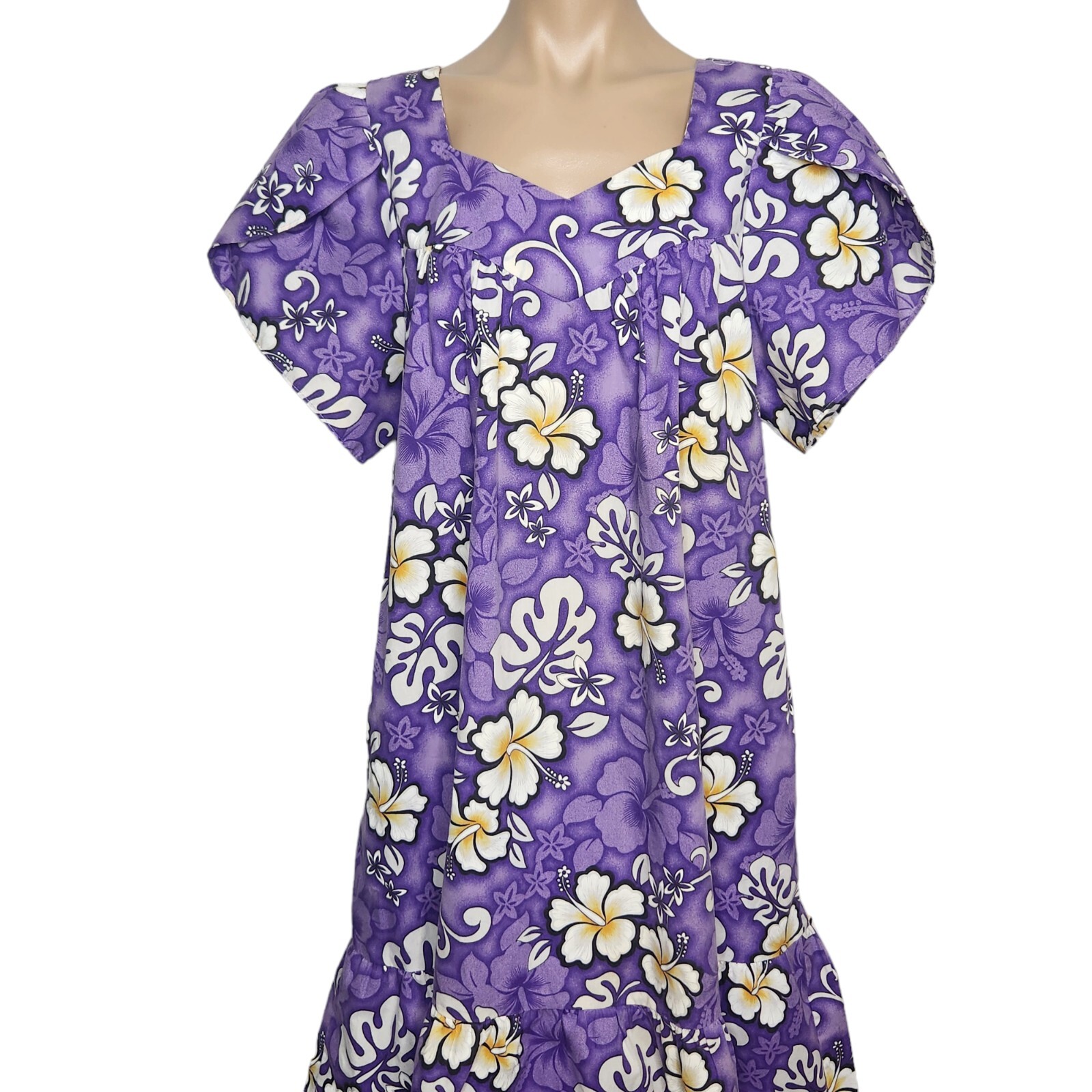 Vintage 80’s Jade Fashions Of Hawaii Dress Flower Purple MuMu Hibiscus Vacation