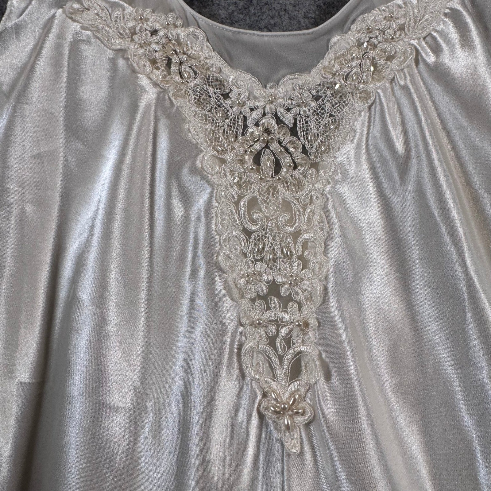 Vtg Bridal Maxi Nightgown Womens L Lingerie Satin Lace Ivory Coquette Romantic