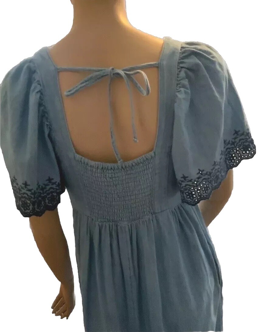 Blue Denim OLD NAVY Dress Emb.Elastic Bust Fitting COTTAGE CORE Sm