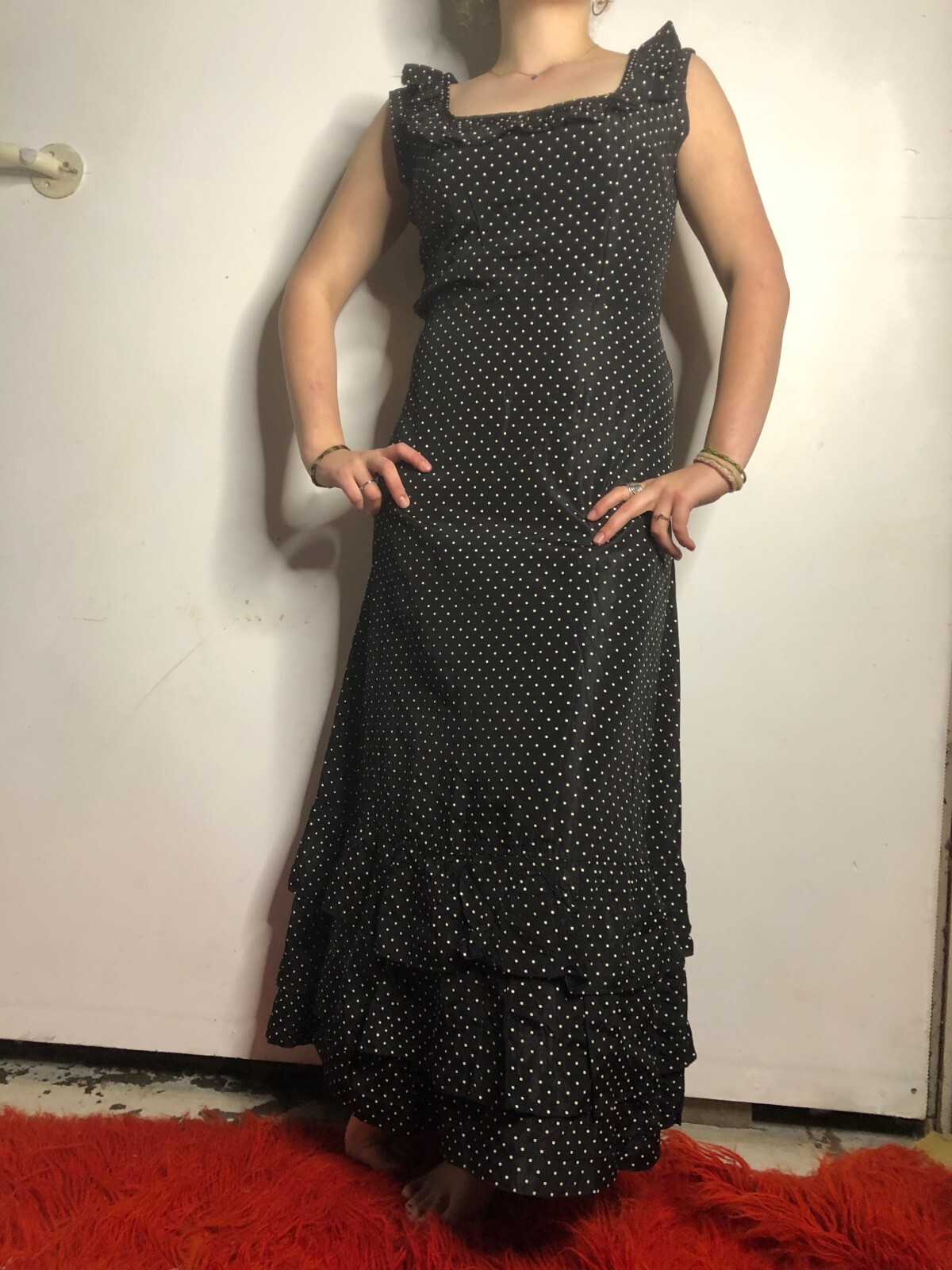 Vintage Joy Nilsson Black White Polka Square Crepe Dress Goth Australia Size 12