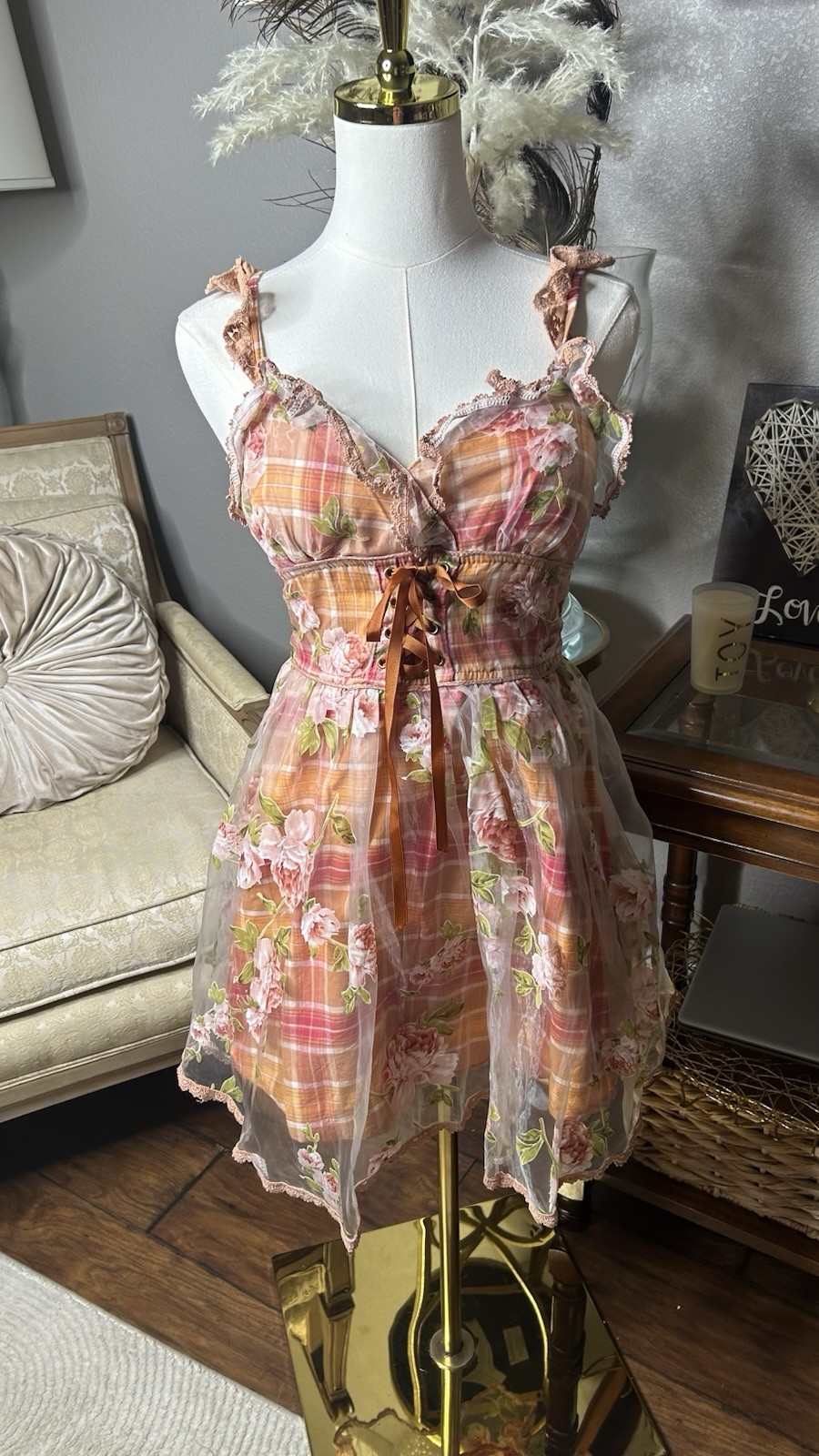 🌸VTG FAIRYCORE CORSET DRESS Coquette BabyDoll Cottagecore Romantic