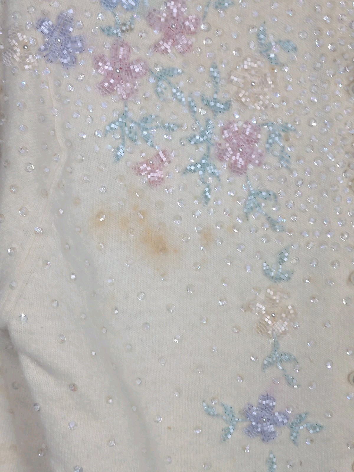 1950s Beaded Cashmere Cardigan Silk Lined Cut Glass Alfred Wong Small Vintage