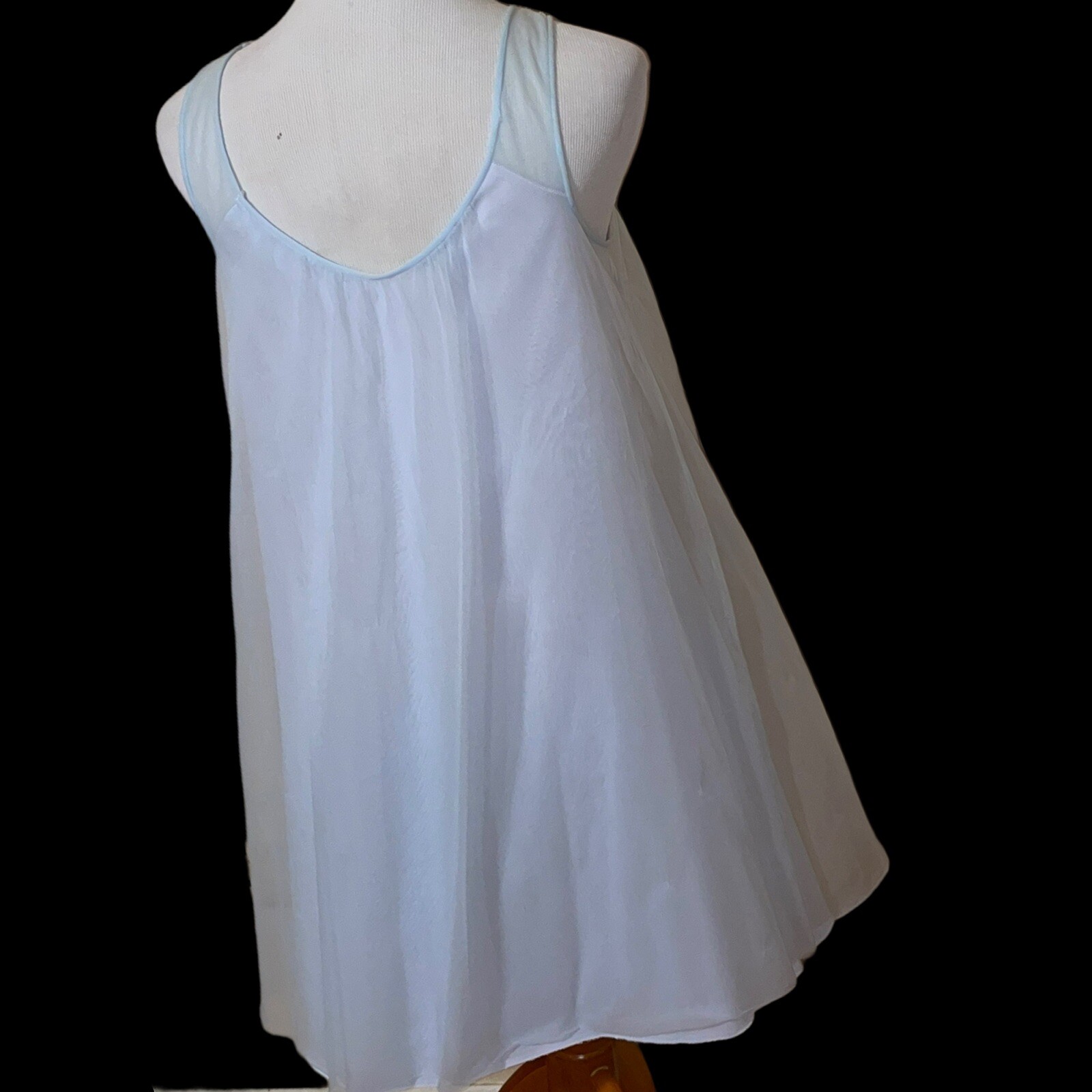 * Vintage Frothy Yolande Blue Chiffon Over Nylon Double Layer Nightgown Sz S