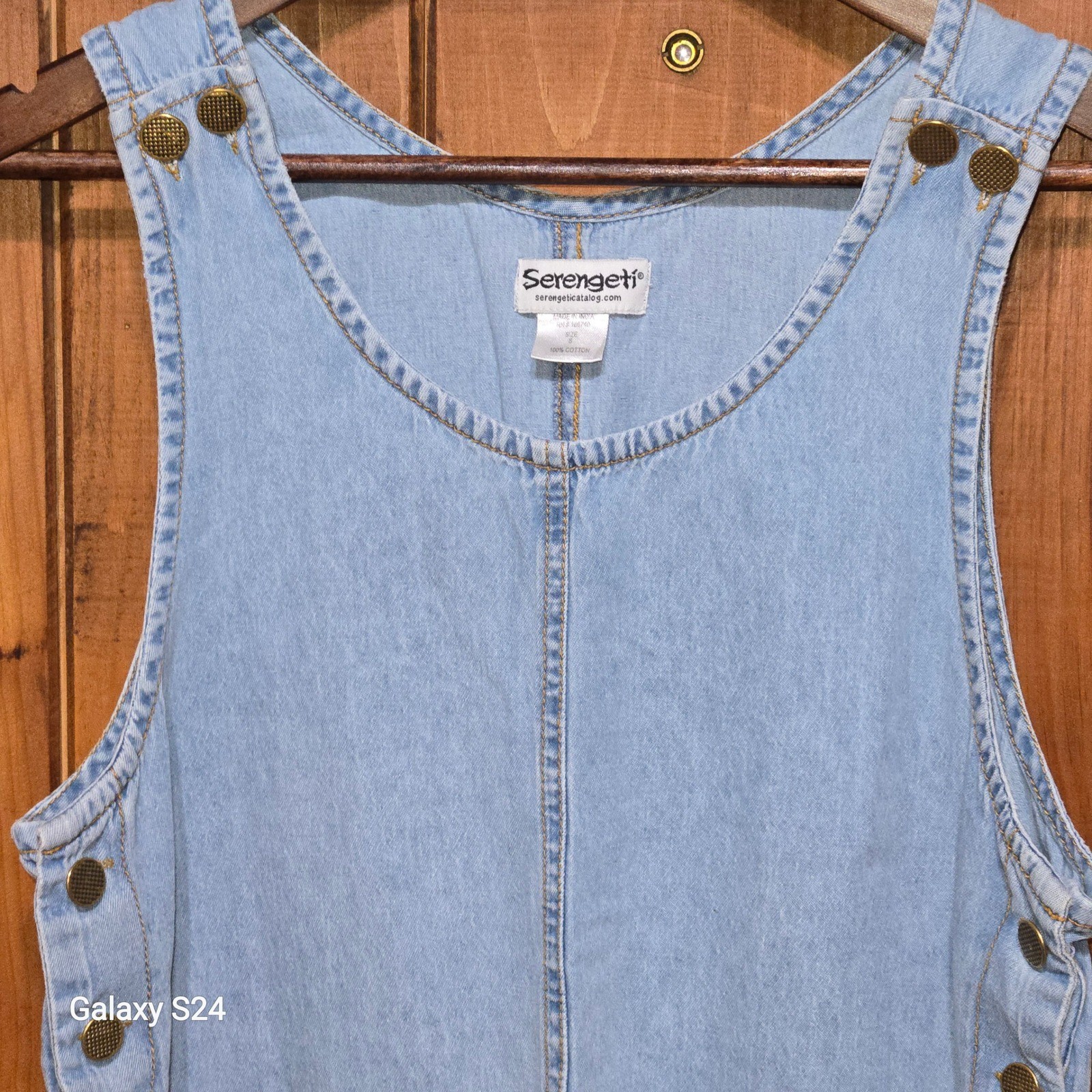 Serengeti Womens Light Wash Denim Jumper Dress Cotton Blue Sleeveless Size S