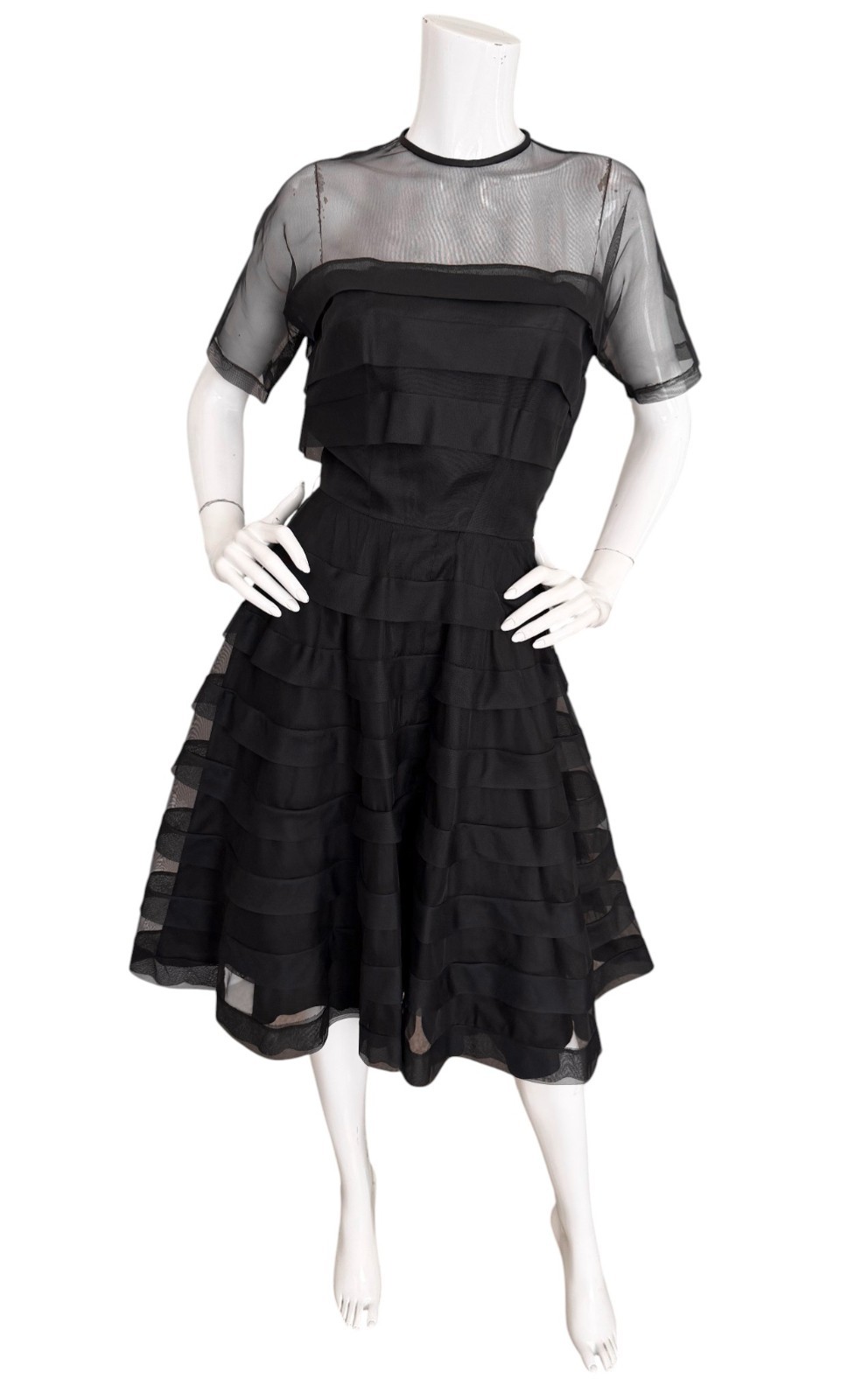 Vintage 50s Kasper Penart Rare Illusion Mesh Tiered Fit Flare Cocktail Dress