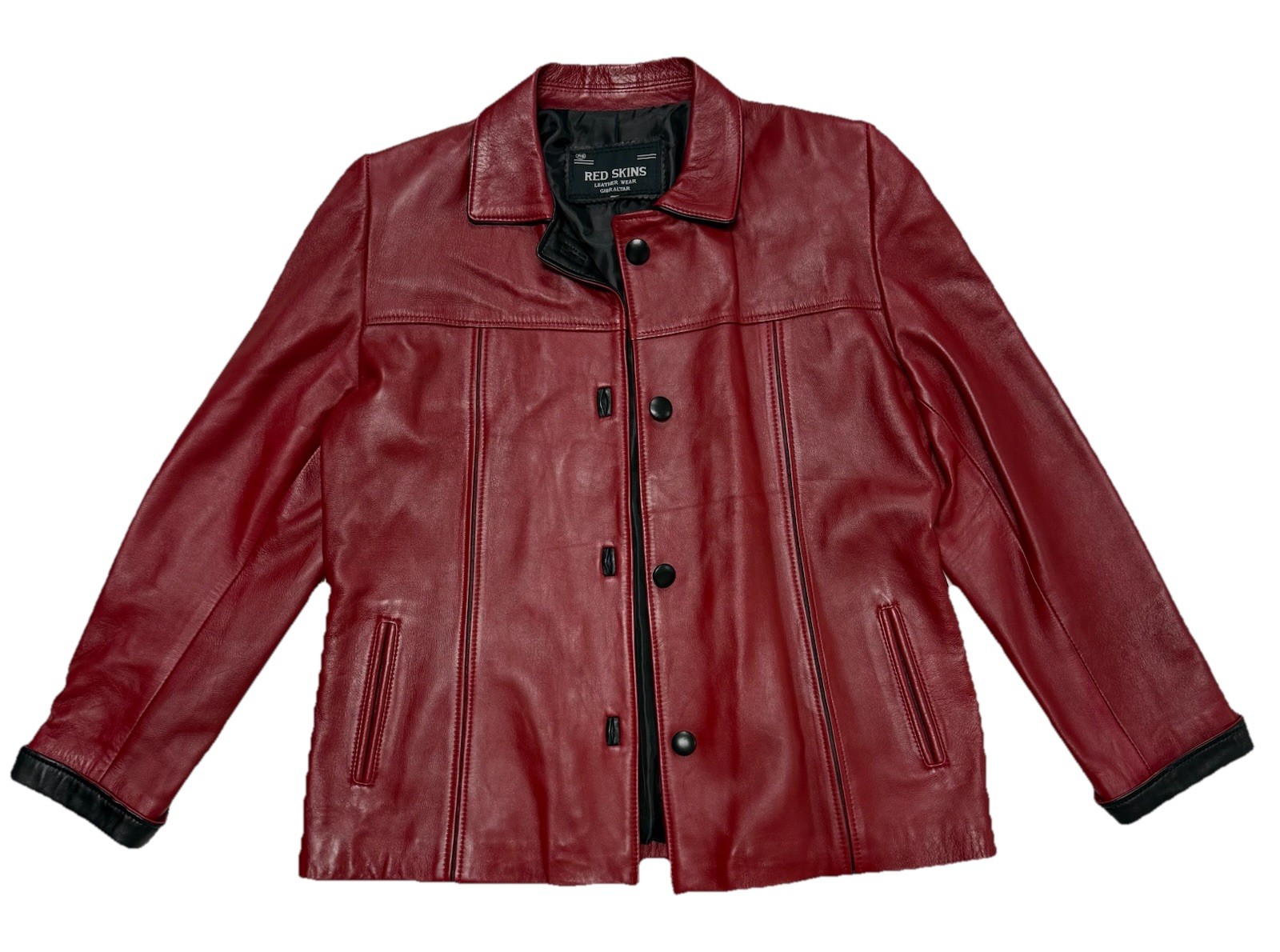 Vintage Red Leather Jacket With Black Lining Size M French Brand Red Skins