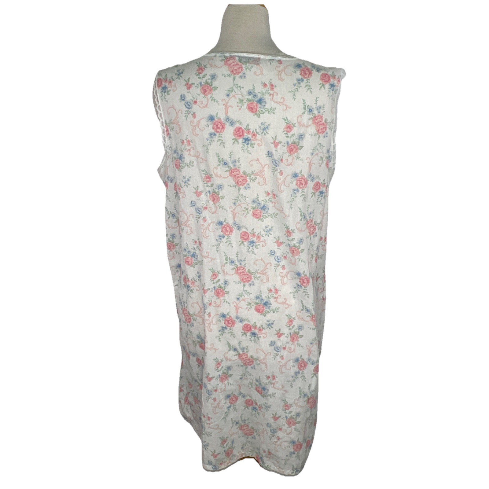 Vtg Willow Creek Sz M Floral Cotton Cottagecore Sleeveless Nightgown Pink Blue