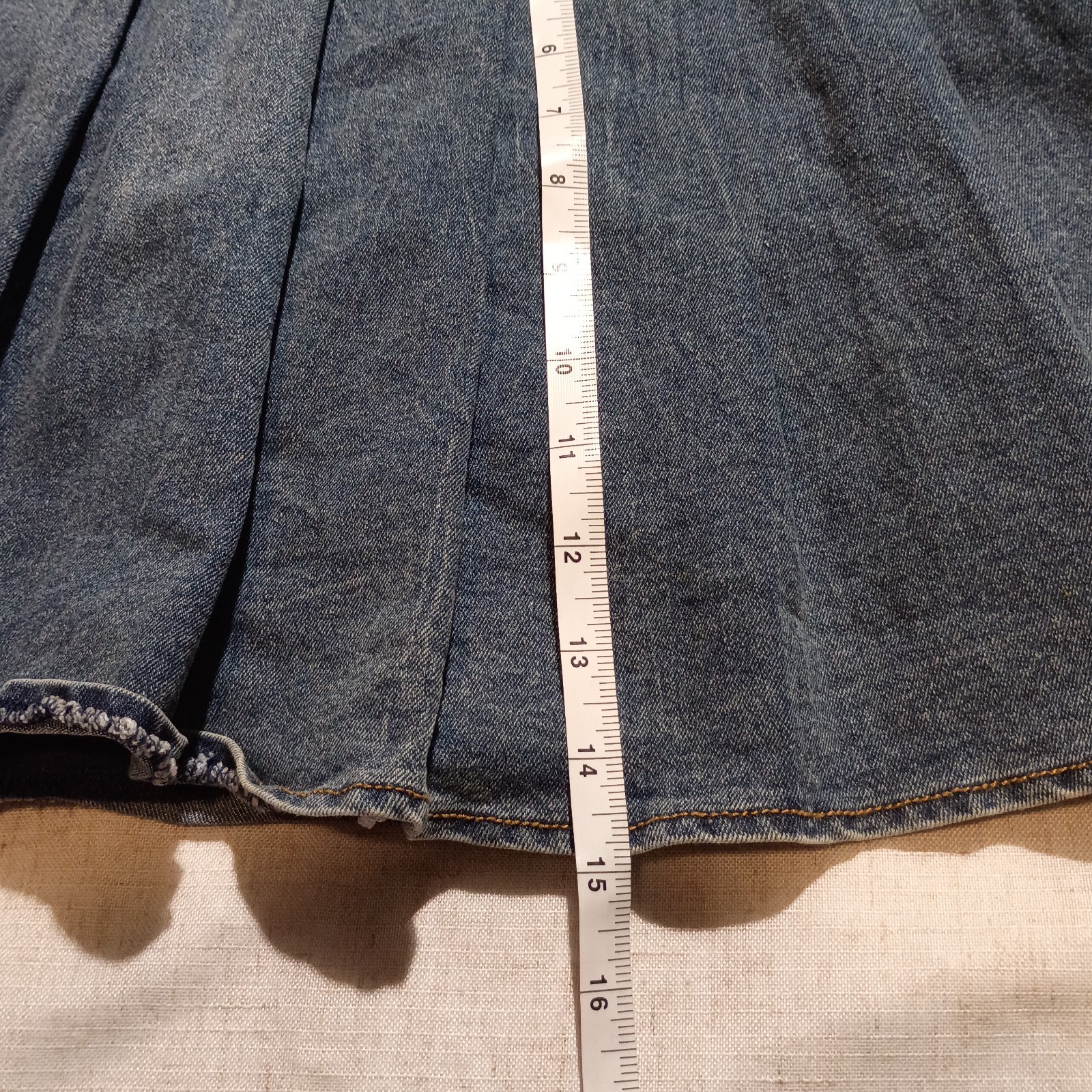 Vintage Y2K Wildcat Pleated Mini Skirt Womens M Faded Lined Blue Denim Baby Doll