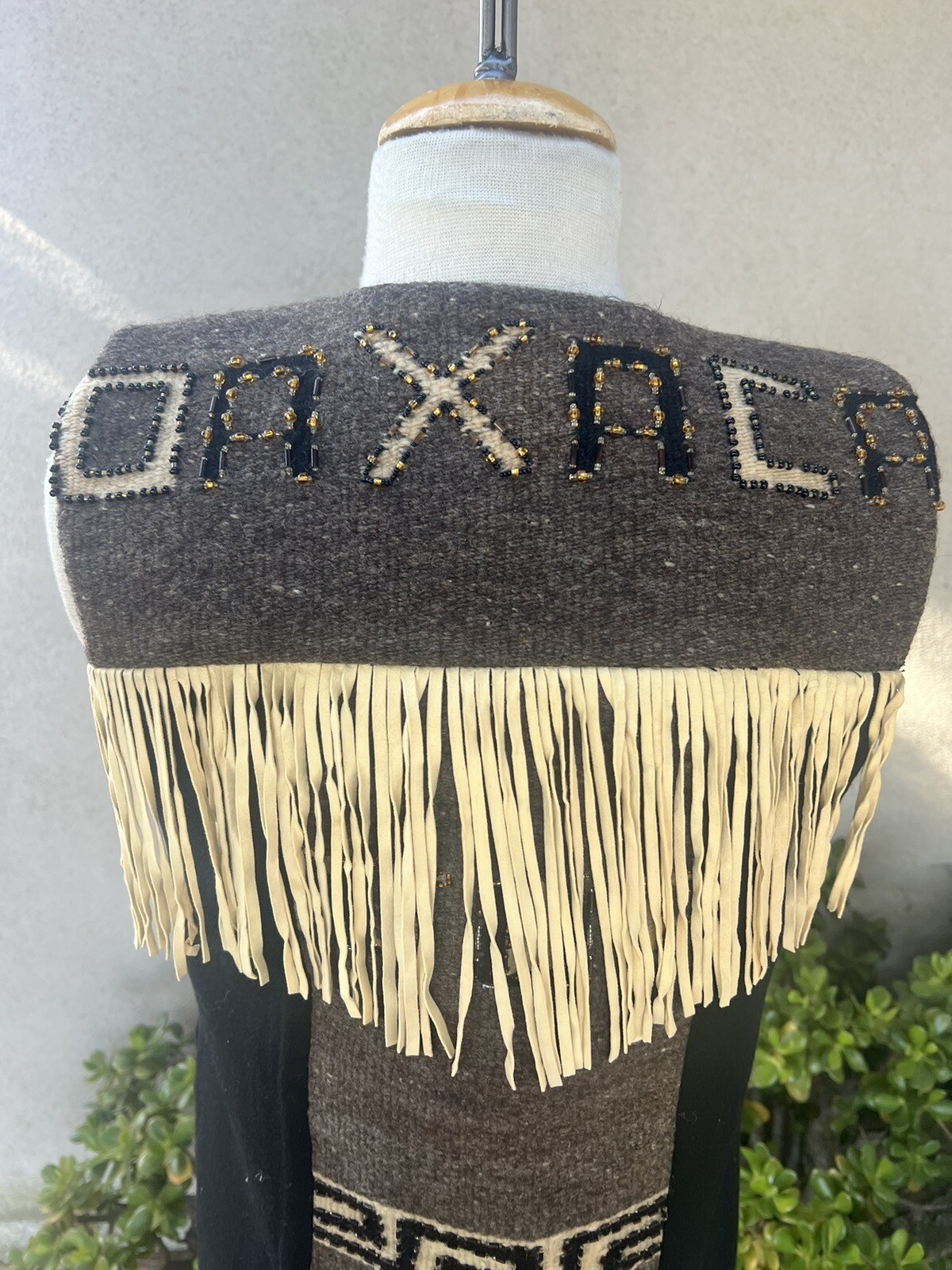 Vtg Wool Vest Southwest Mexican Theme Fringe Beads Small Krista Koeppe