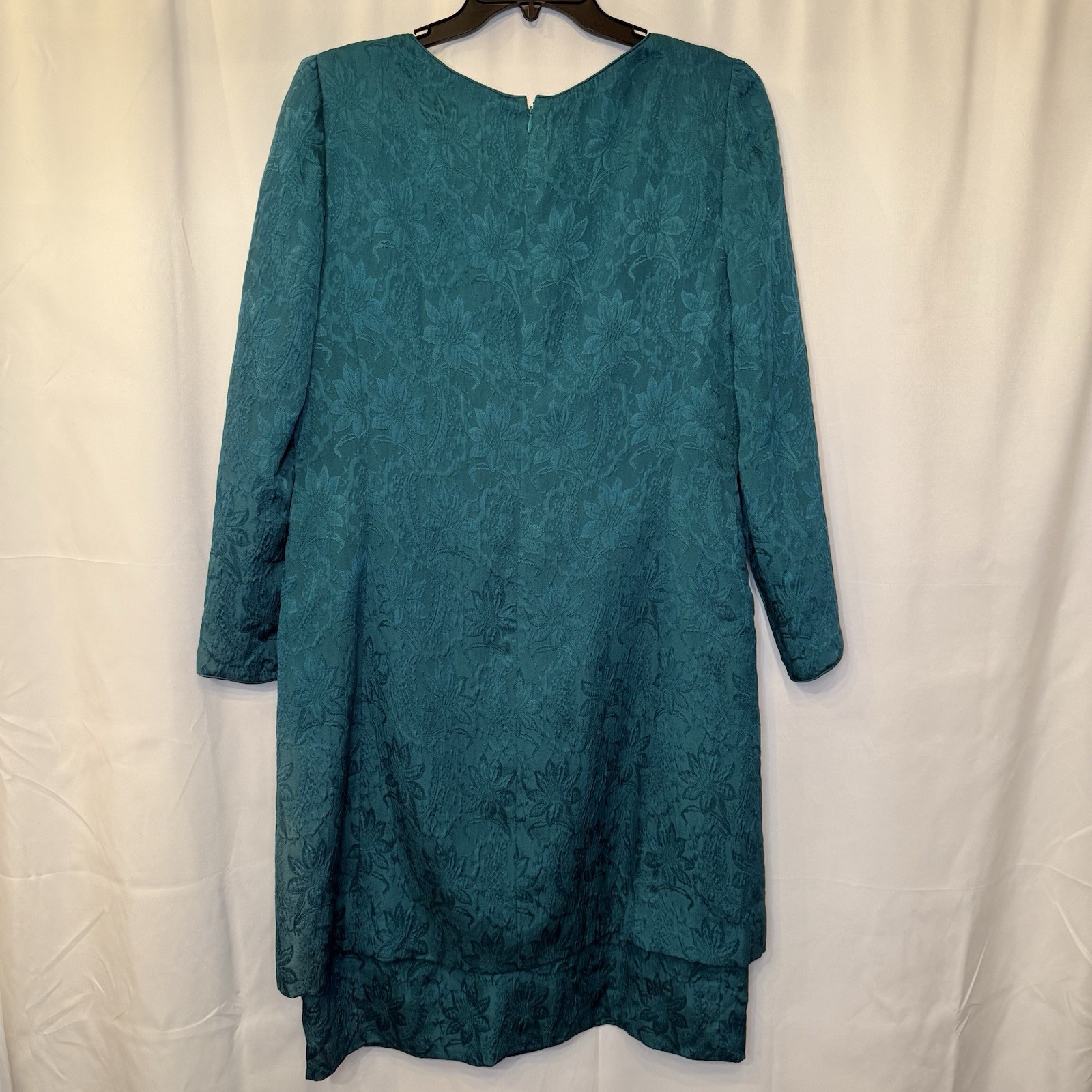 Vintage Mary McFadden for Saks Fifth Avenue Teal Silk Jacquard Dress – Size 16