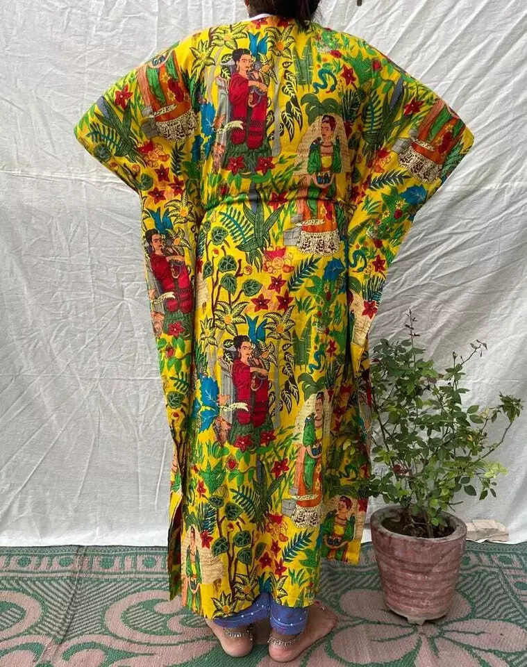 Frida Kahlo Print Women Kaftan, 100% cotton light weight summer Kaftan, beach