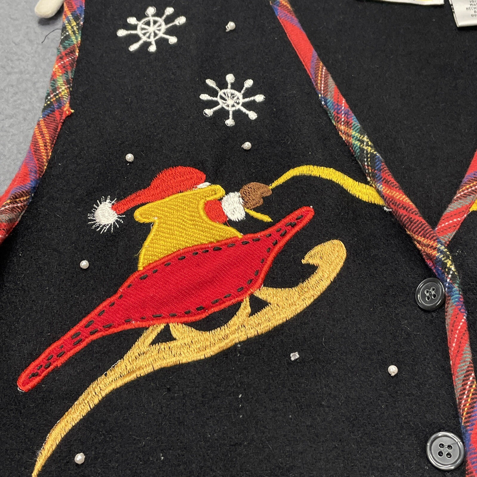 Vtg Ashley Hill Christmas Vest Ugly Sweater Wool Embellished Santa Reindeer