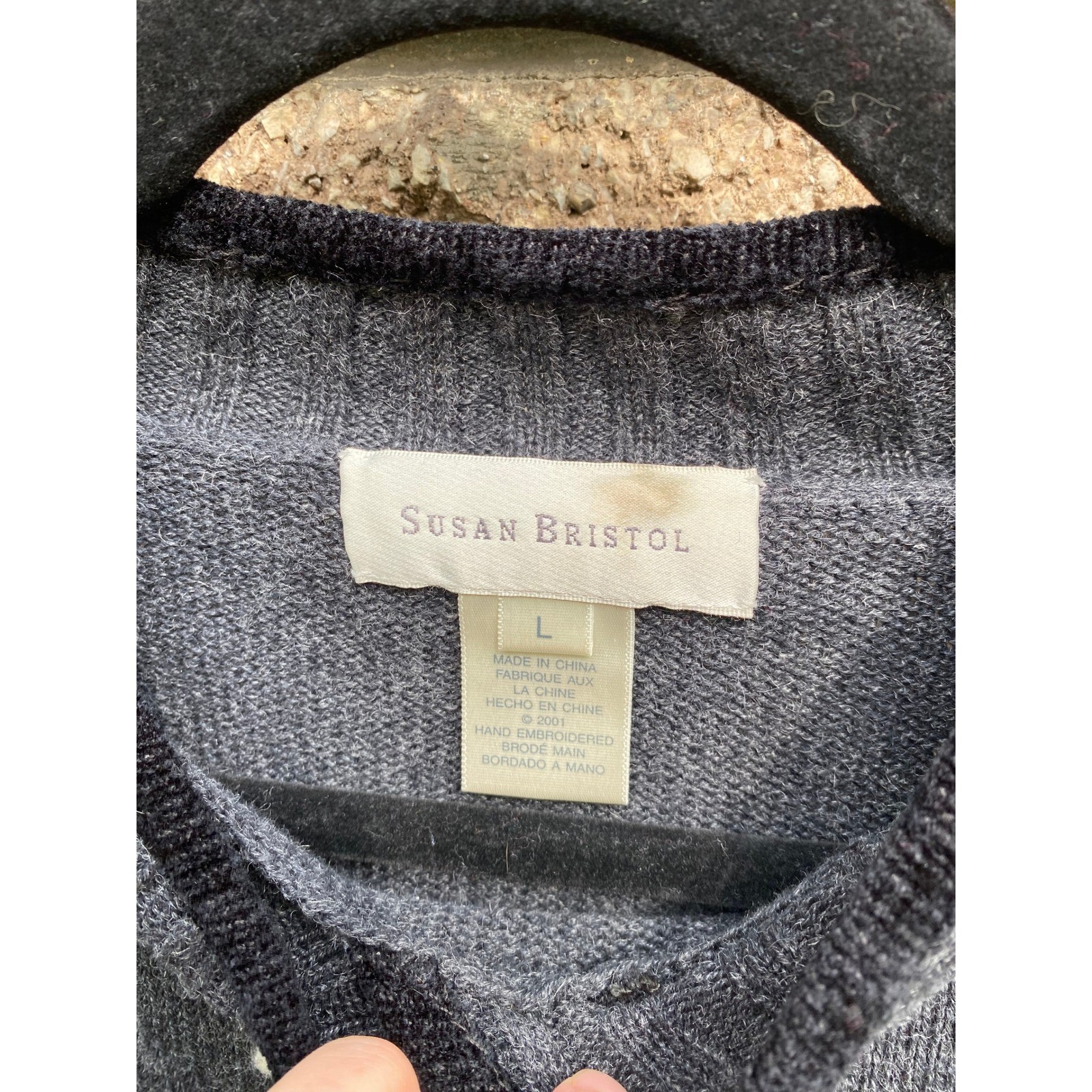 Vintage Embroidered Forest Gray Sweater Large Heritage Cottage Scandigirl Granny