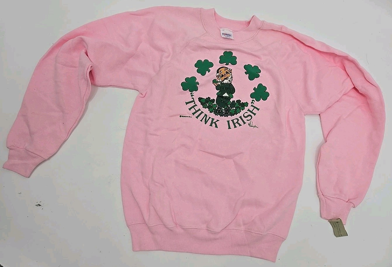 Vintage Deadstock 1980s Pink Sweatshirt, Think Irish, Hanes L 14-16 Womens Xs