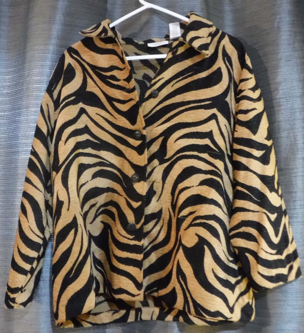 Studio Works Animal Print Jacket womens size 2X long sleeve collared 5 BUTTON D