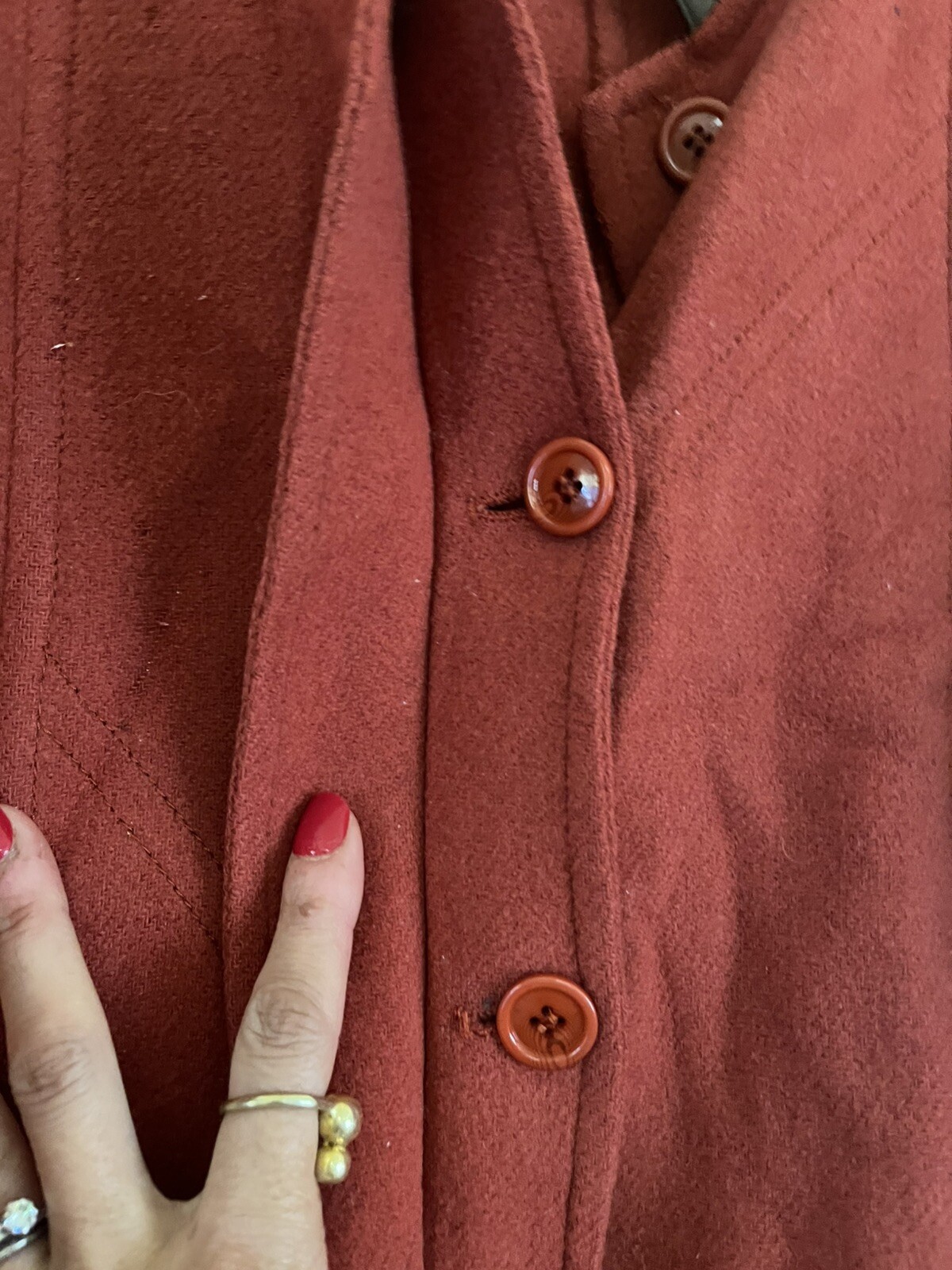 Vintage Wool J. Tiktiner Made In France Button Front Leather Collar Coat L