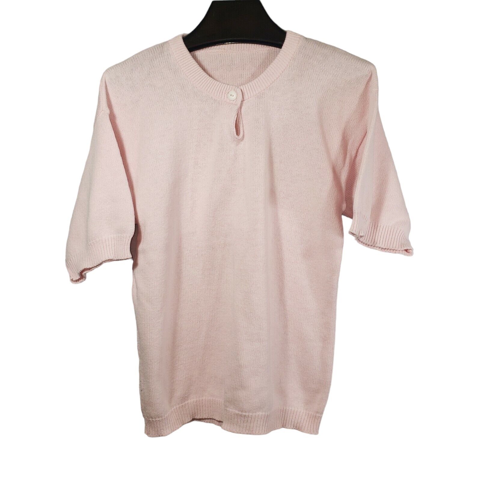 VTG 80s Tight Knit S/S Sweater Shirt Women’s M Pastel Pink Soft-Grunge Cottage