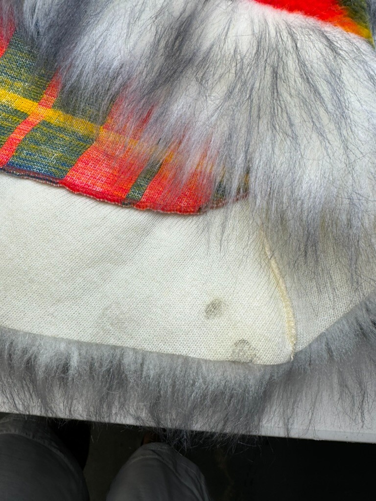 Vintage 70s Colorful Faux Fur Poncho By Union Made Plaid Red Green burning man