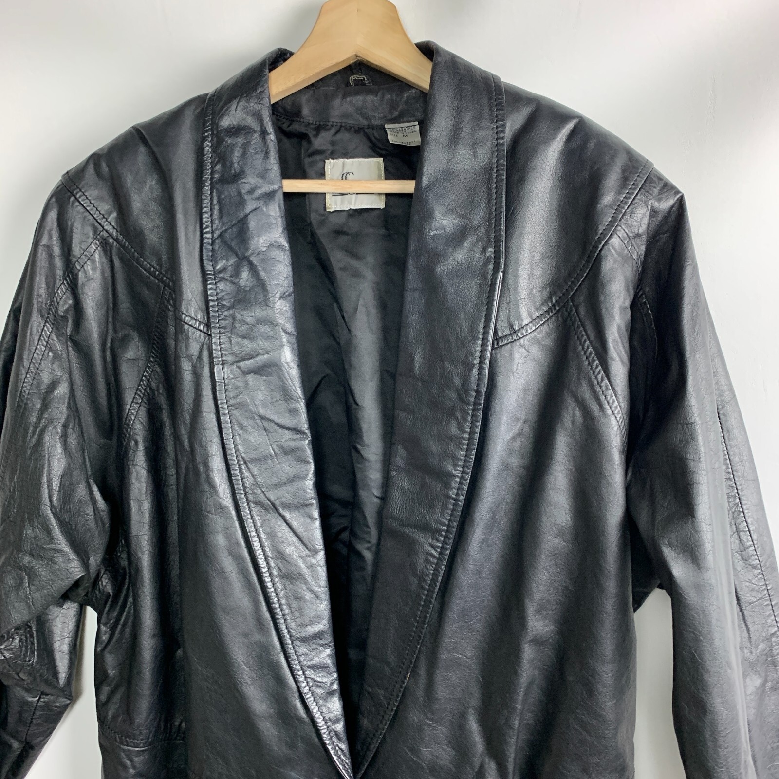 CC Hughes Vintage Jacket Black Leather Collared 1-Button Pockets Lined Size M