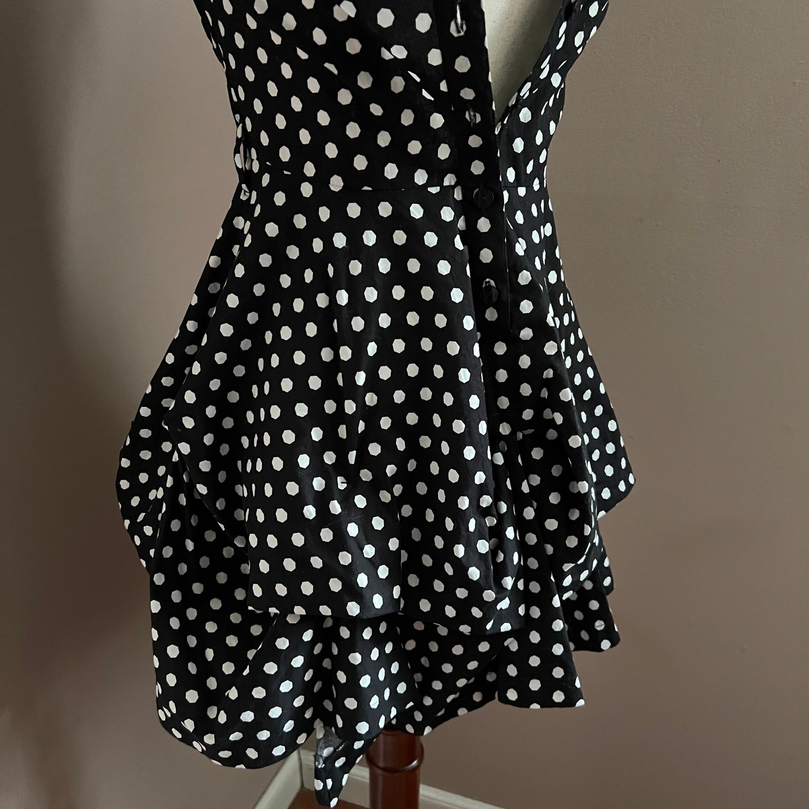 Y2K Polka Dot Dress iZ Byer Black White Ruffle Skater Retro Indie Parisian Sz XS