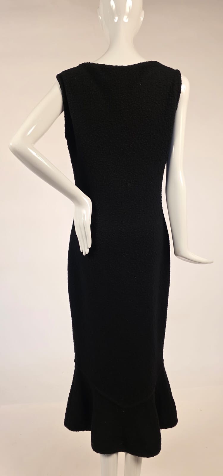 VINTAGE DESIGNER JOHN GALLIANO BLACK NUBBY KNIT DRESS W FLARING HEM