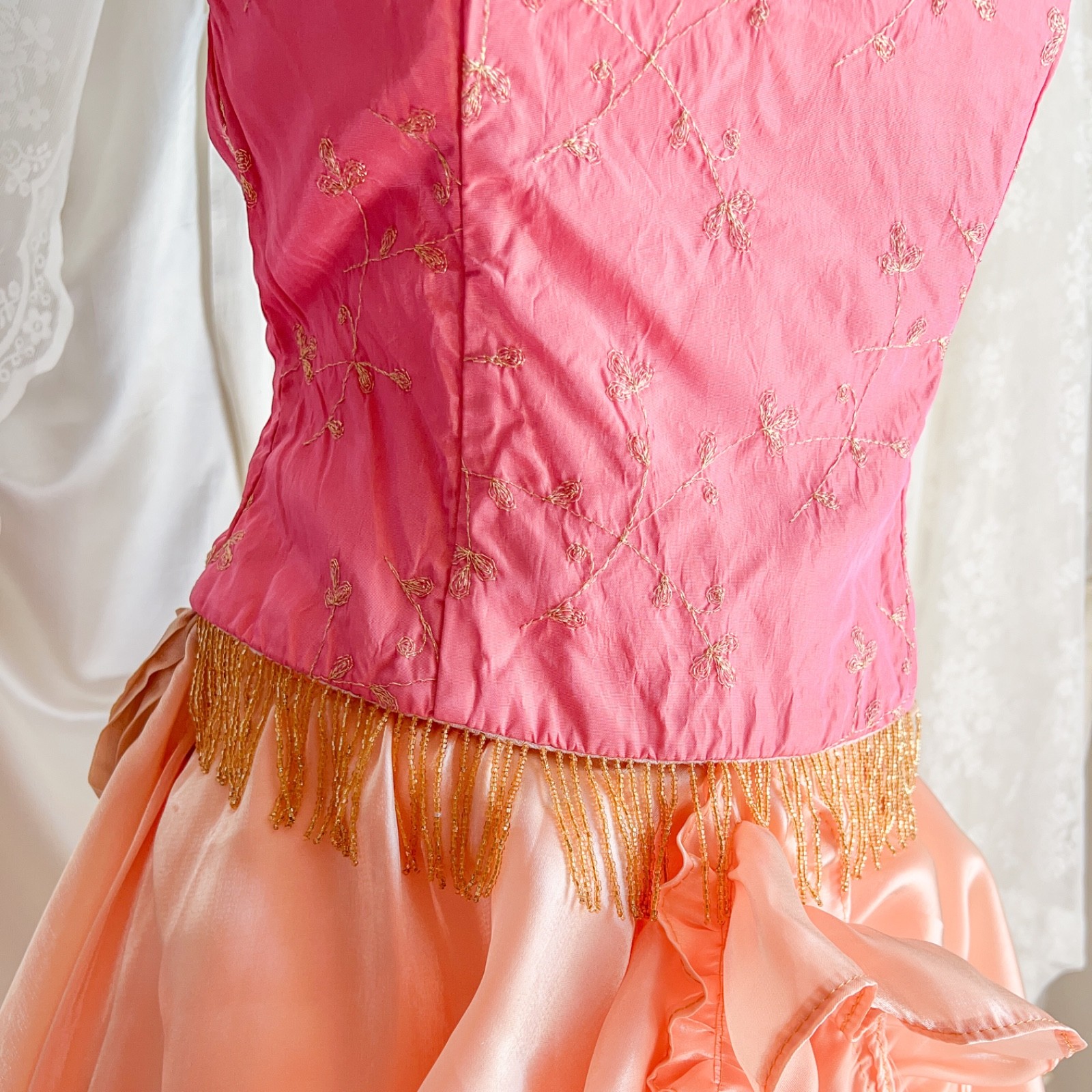 Gunne Sax Millennium Pink Beaded Fringe Corset Top